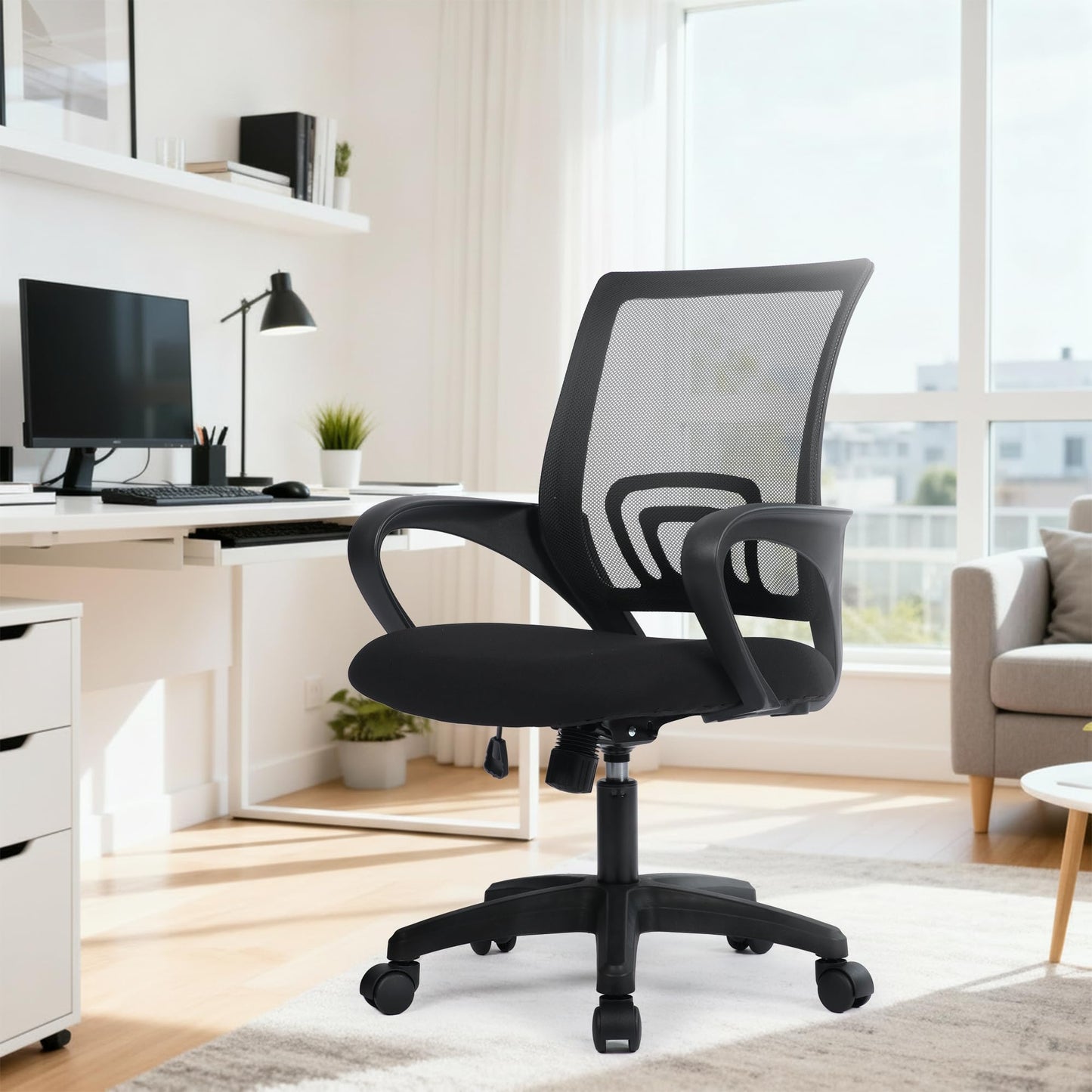 NEO CHAIR Office Desk Computer Chair Ergonomic Mesh Gaming Cushion Seat with Comfy Lumbar Mid Back Support Adjustable Height Swivel Rolling Wheels for Home Task (Mesh Black)