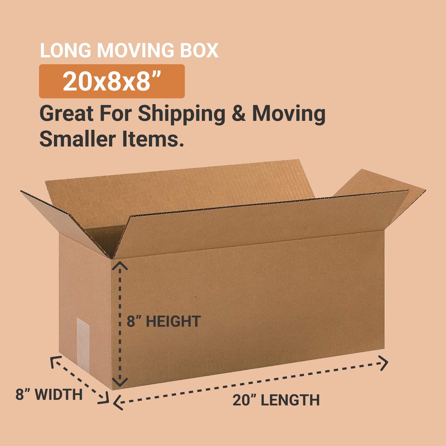 BOX USA Shipping Boxes Long 20"L x 8"W x 8"H 25-Pack - Corrugated Cardboard Box for Moving, Mailing, Packing, Packaging and Storage
