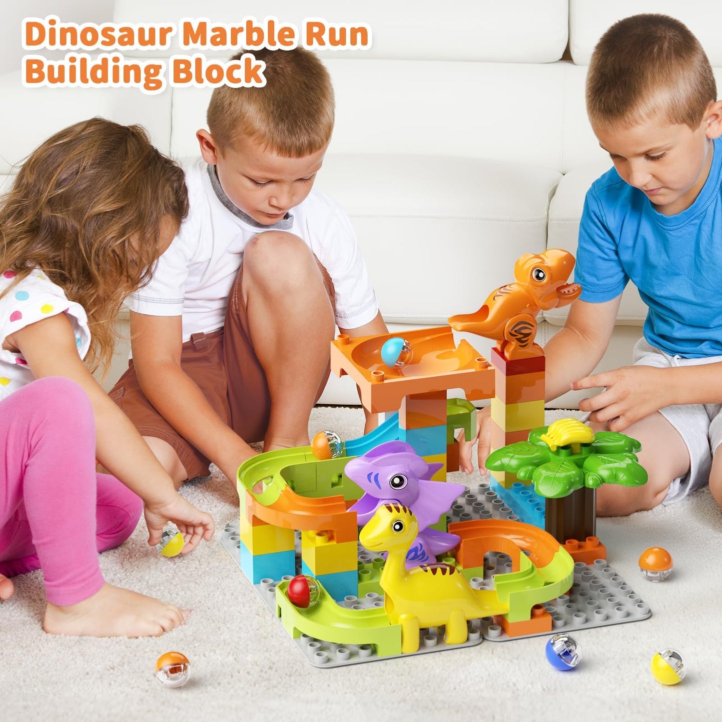 Marble Runs Building Blocks for Kids Dinosaur,Classic Big Blocks Educational Stem for Toddlers,Compatible with Major Brands Birthday Toys Gifts for Age 3 4 5 6 7 8+ Boys Girls