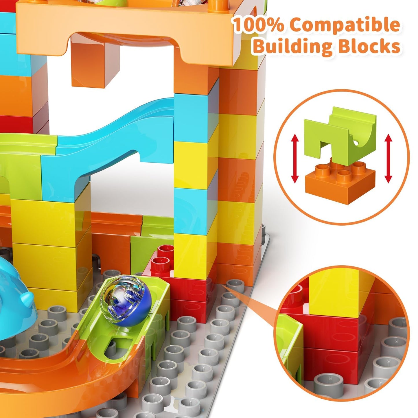 Marble Runs Building Blocks for Kids Dinosaur,Classic Big Blocks Educational Stem for Toddlers,Compatible with Major Brands Birthday Toys Gifts for Age 3 4 5 6 7 8+ Boys Girls