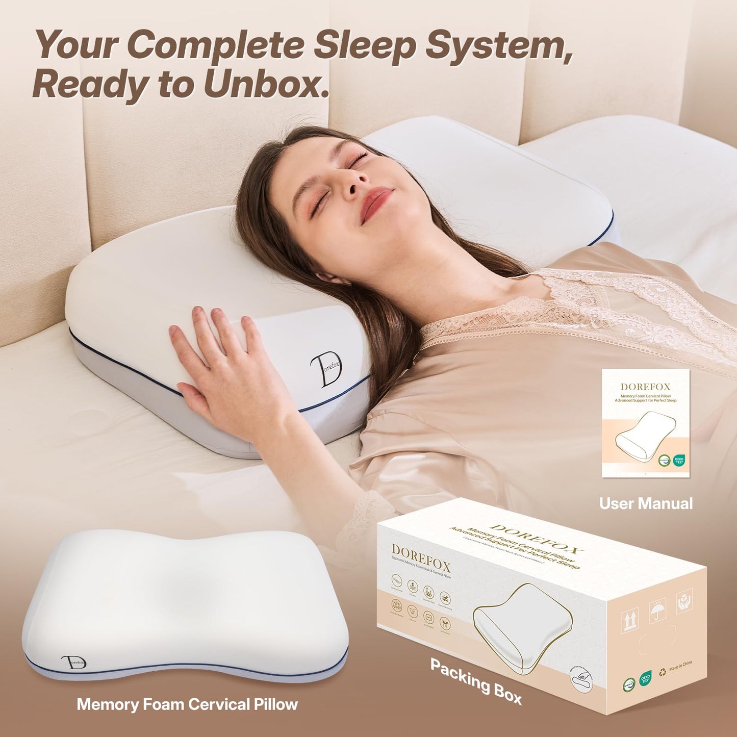 Dorefox Cervical Neck Pillow for Neck & Shoulder Support, Adjustable Memory Foam Pillow with Customizable Height and Firmness, Ergonomic Pillow for Side, Back,Stomach and Combination Sleepers