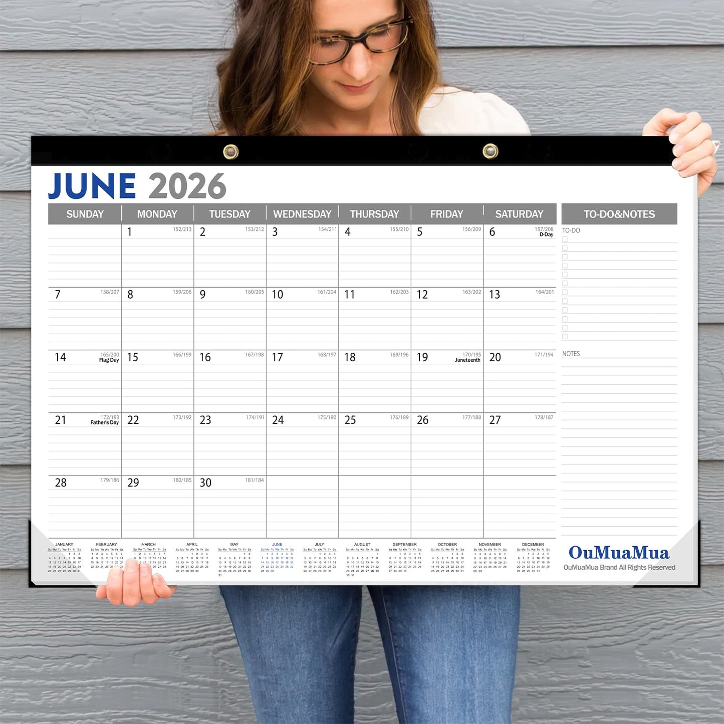 OuMuaMua Extra Large Desk Calendar 2026-2027, 20"x 30" Jumbo Desktop Wall Calendar from Jun. 2026 through Dec. 2027, 19-Month Paper Hanging Planner with Julian Date To-do & Notes, Corner Protectors for School Home Office