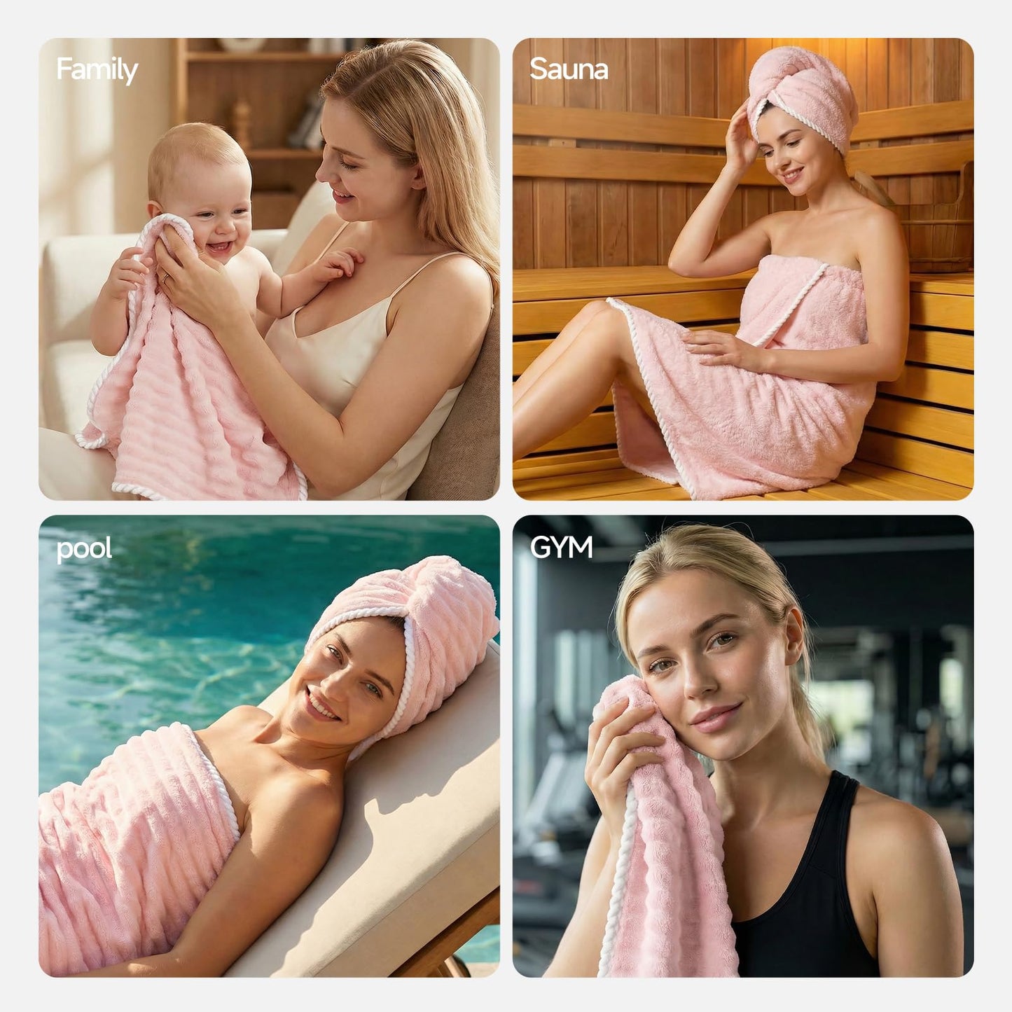 REDKISS Soft Bath Towel Sets 8-Piece, Microfiber Quick Dry & Absorbent, 35x70 in Large Bath Sheet 14x30 in Hand Towel, 12x12 in Washcloth, Pink Bathroom Towel Set
