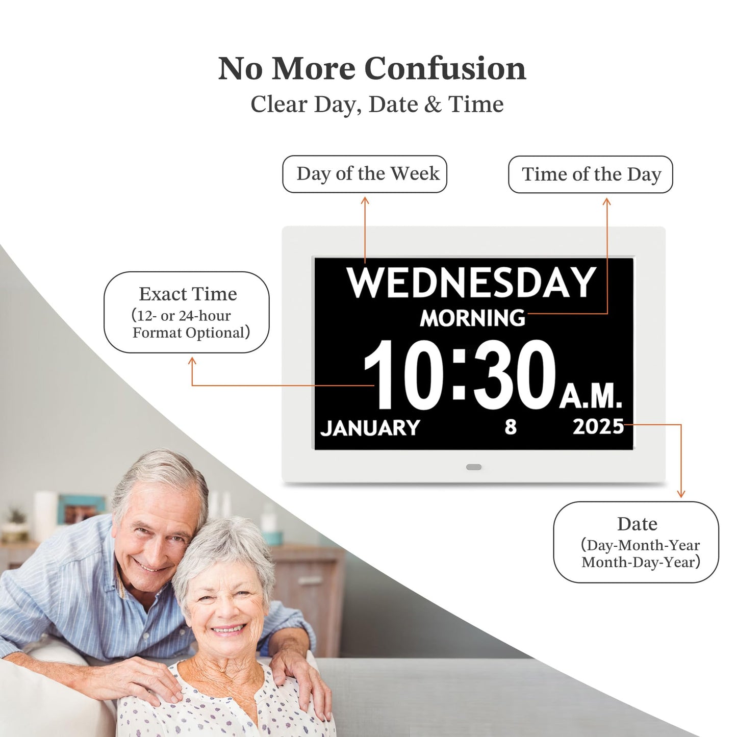 10.1'' Digital Clock, 1280*800p HD Extra Large Display, Dementia Clock For Seniors, 10 Reminders & 6 Alarms, Auto Dimming & DST, Remote Control, Digital Clock With Date, Time, Day Of Week, White