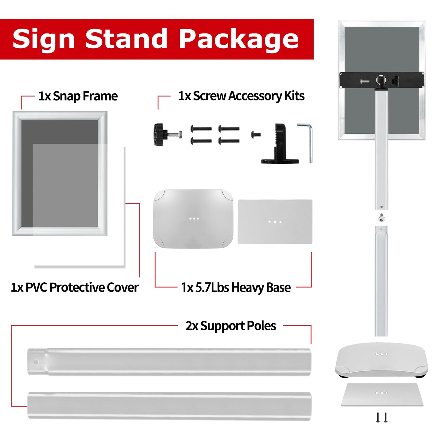 VAIIGO Heavy Duty Standing Sign Holder 8.5x11 Inch - Pedestal Floor Sign Stand with Weighted Base - Vertical & Horizontal View Poster/Menu Holder for Indoor/Outdoor Business Store Advertising, Silver