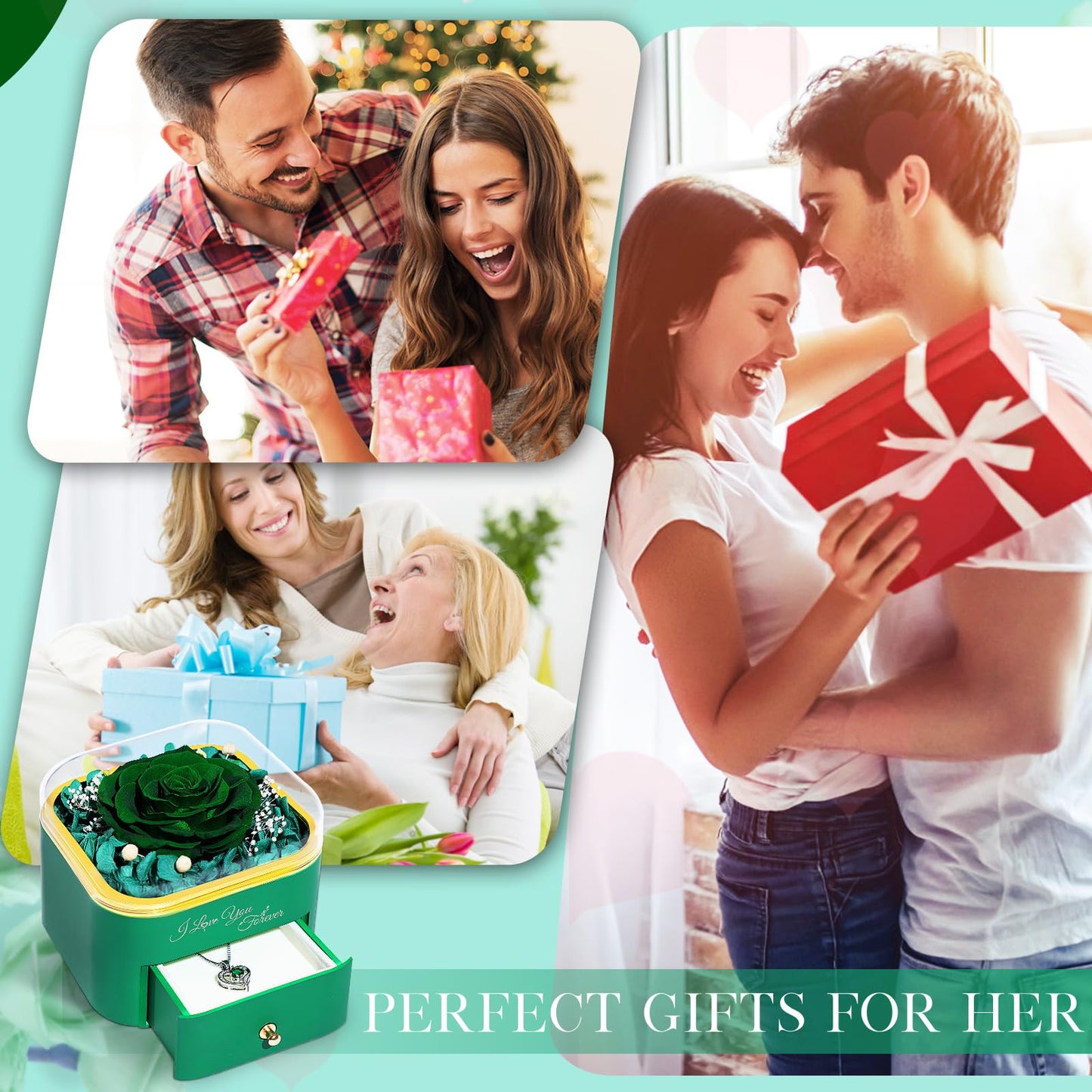 Beferr Birthday Gifts for Women Preserved Real Rose with Necklace Eternal Roses Forever Flowers for Delivery Anniversary Mothers Gifts for Mom Her Grandma Wife Sister from Daughter Son