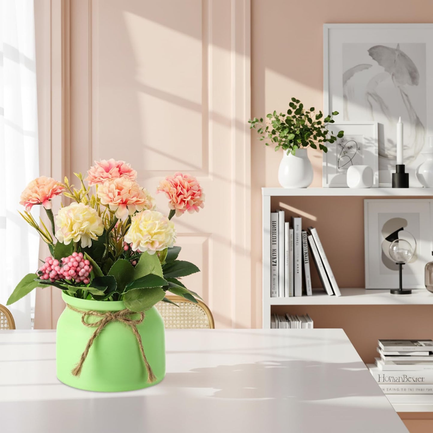 Suncalla 12 Pcs Hydrangea Artificial Flowers in Vase Artificial Hydrangea Potted Small Fake Flowers Table Centerpiece Decoration Arrangement Faux Floral Indoor for Mom Wedding Home Office
