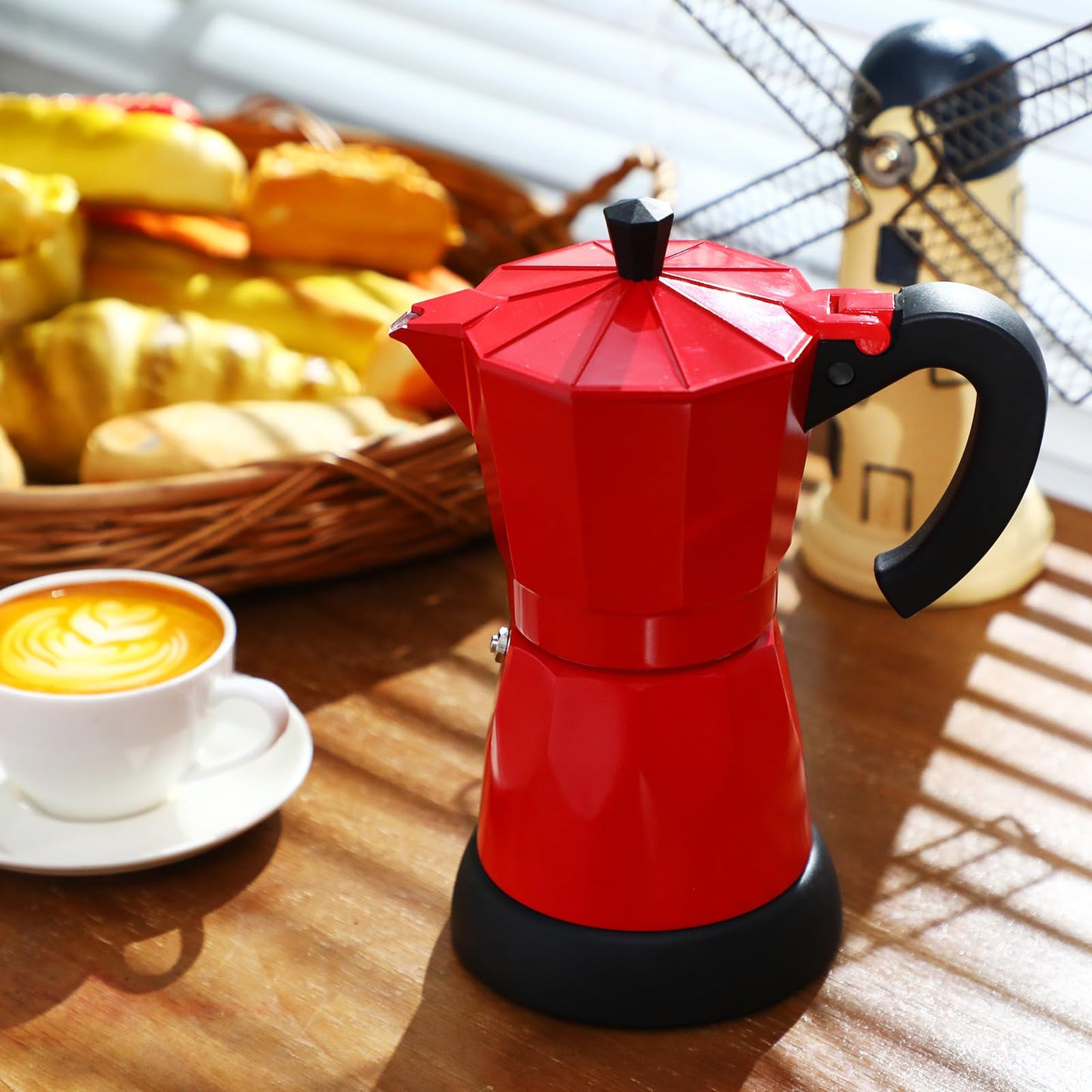 Lemosae Coffee Pot 6 Cup Electric Espresso Coffee Maker Italian Moka Maker 300ml Portable Aluminum Espresso Machine Cafetera Moka Pot with Detachable Base, Gift for Home Travel(Red)