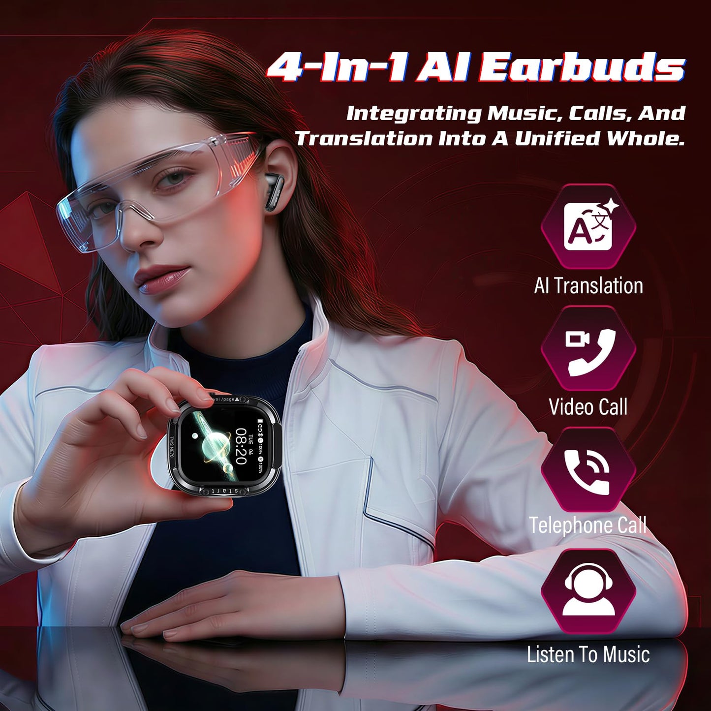 BEARTAIN NE70 Earbuds, 2026 New NE70 AI Translation Earbuds in Real Time, Language Translator Headphones with LCD Touch Screen Audifonos Traductores Inglés Español Support 150 Languages for Travel
