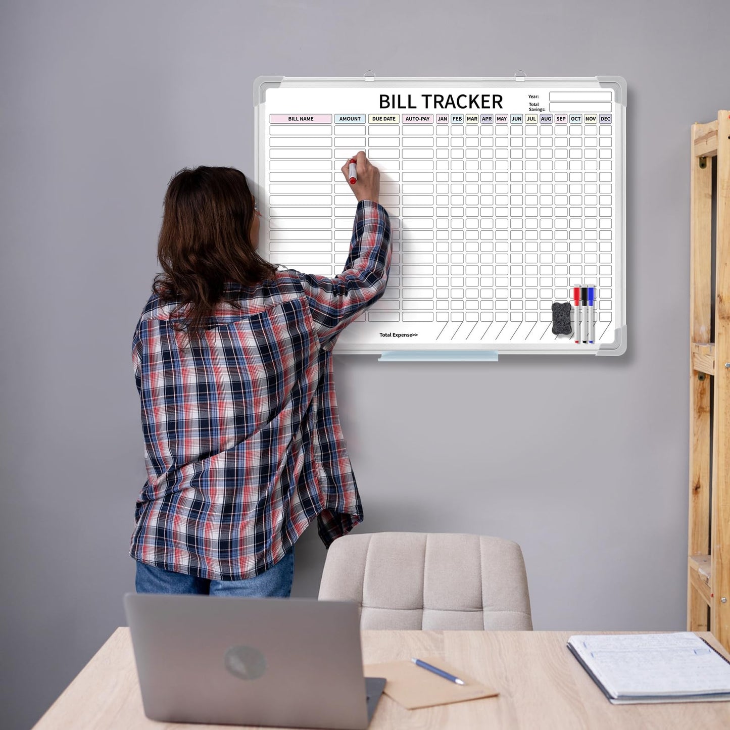 Feifeiya 24 x 18 Inch Monthly Bill Payment Tracker Organizer Whiteboard Aluminum Frame Wall Monthly Bill Payment Checklist Magnetic Dry Erase Board Planner for Personal Budgeting Financial(Classic)