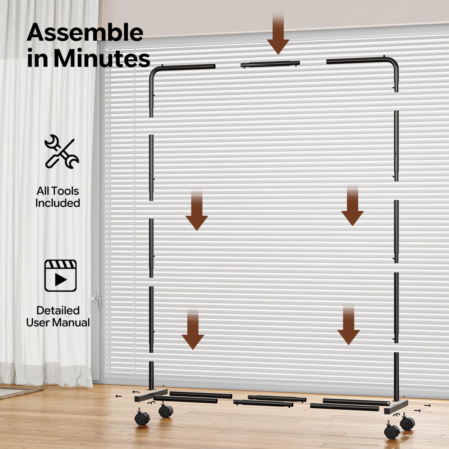 Simple Trending Clothing Rack for Hanging clothes, Portable Garment Rack with Bottom Shelf, Metal Clothes Rack on Wheels for Bedroom, Laundry Room, Black
