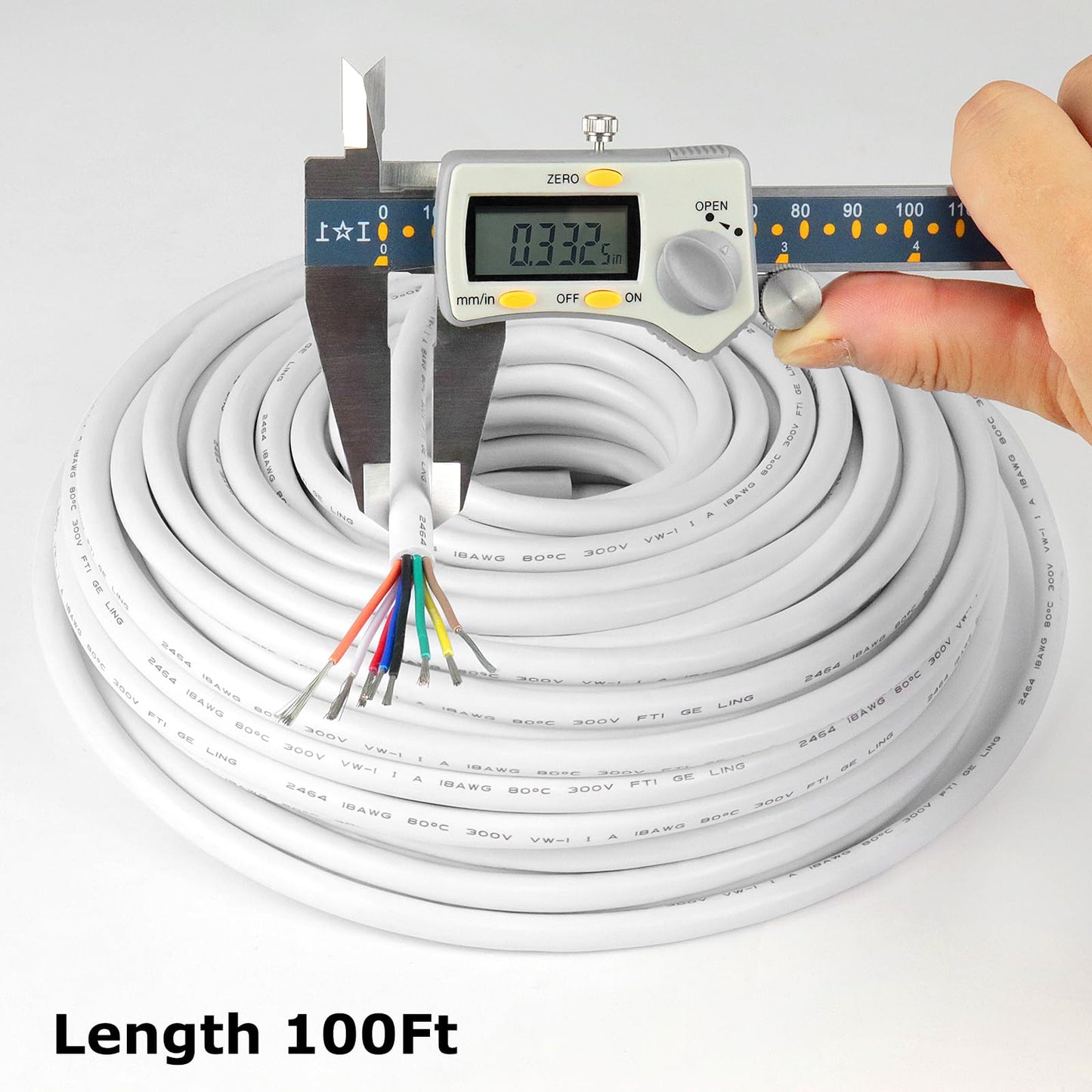 100FT 18 Gauge 8 Conductor Electrical Wire, 18AWG PVC Thermostat Wire, Low Voltage Landscape Wire for LED Lighting Strips Automotive Security Alarm Speaker, White