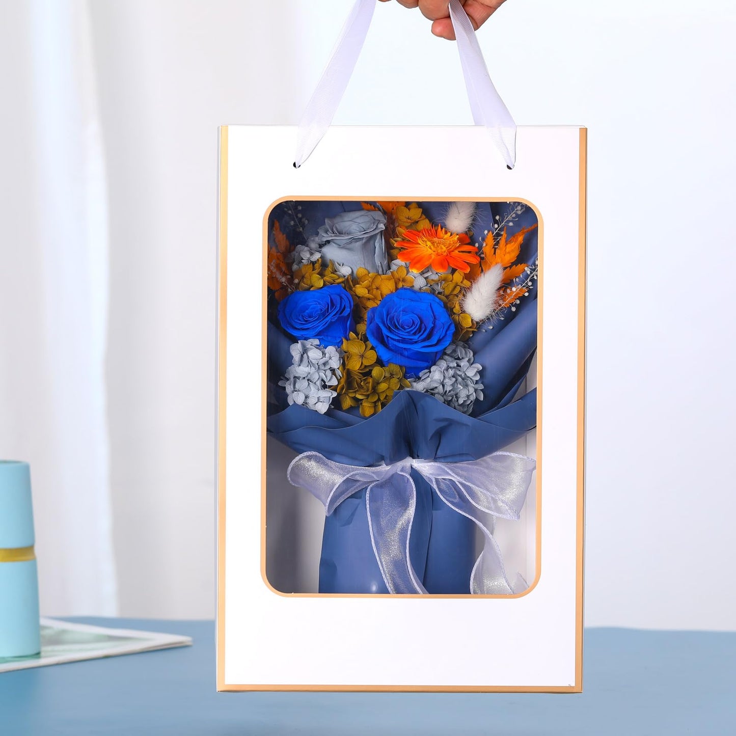 Jtoder Forever Flowers for Delivery, Preserved Long Lasting Flower Bouquets, Blue Rose Bouquet for Mom, Wife or Girlfriend on Festivals Birthday Anniversary