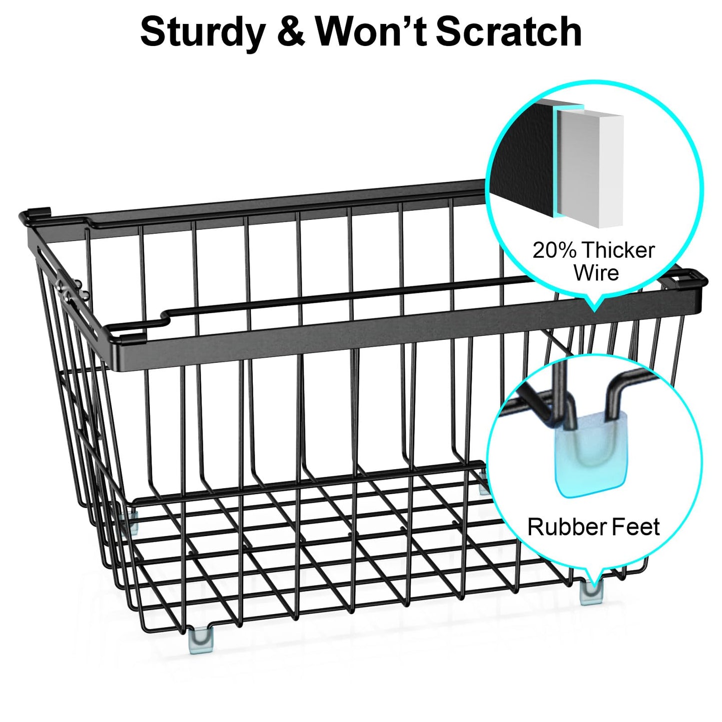 GSlife Freezer Organizer Bins - 3 Pack Large Deep Freezer Organizer Bins Expand to Fit 5 to 7 Cu.ft Chest Freezer, Stackable Wire Storage Bins with Handles Easy Access, Scratch Resistant, Black