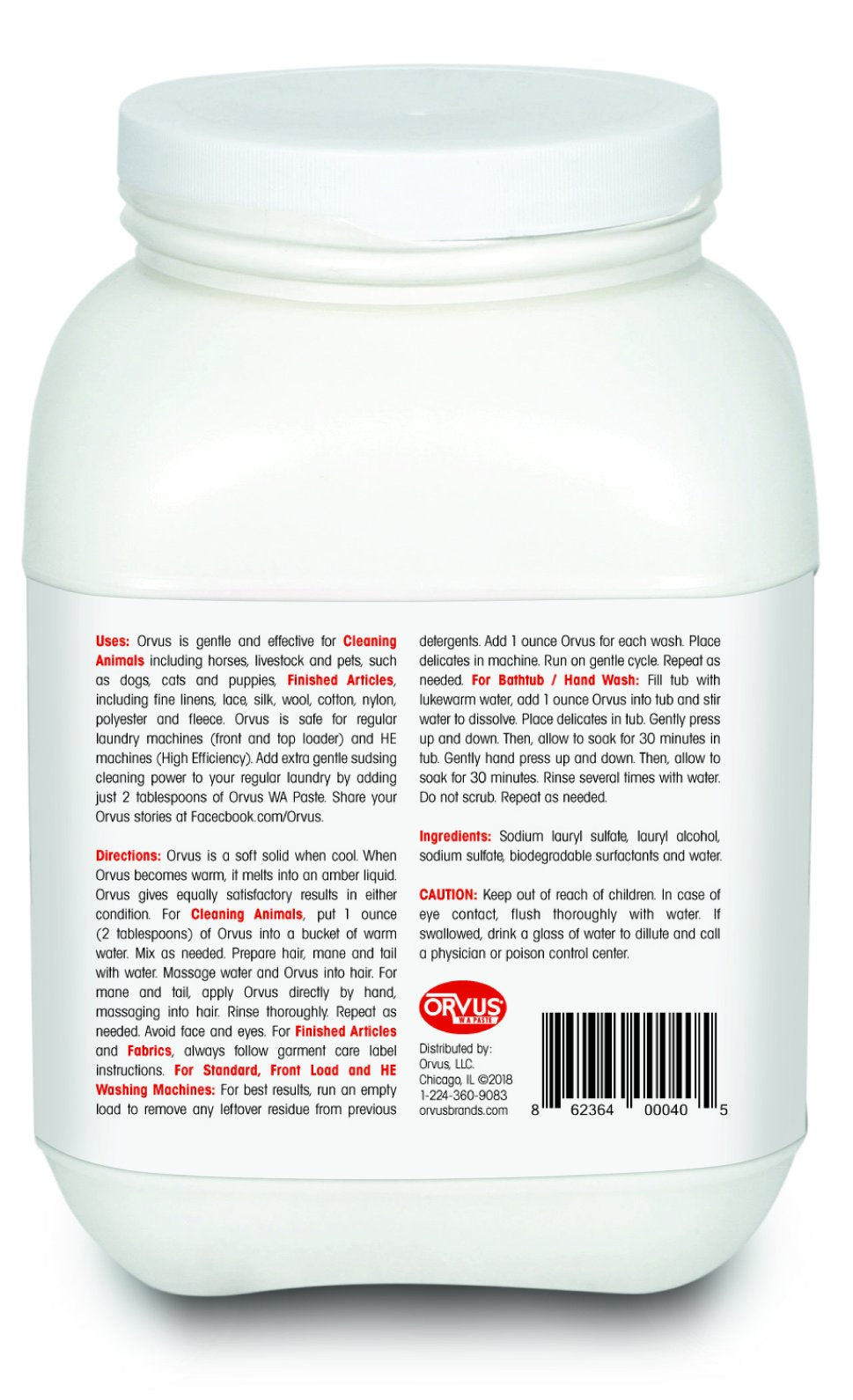 Orvus WA Paste Cleaner - 120oz.- Horse, Livestock and Dog Shampoo - Quilt, Fine Linen Detergent/Cleaner