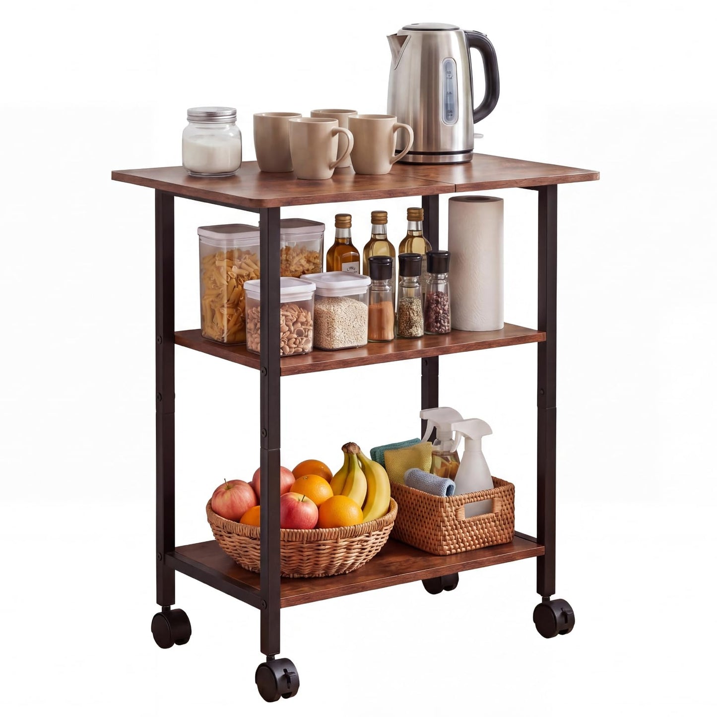 King Oasis 3-Tier Printer Stand with Wheels, Industrial Mobile Printer Cart with Storage Shelf for Home Office Organization, 3D Printer, Side Table for Living Room, Bedroom, Rustic Brown