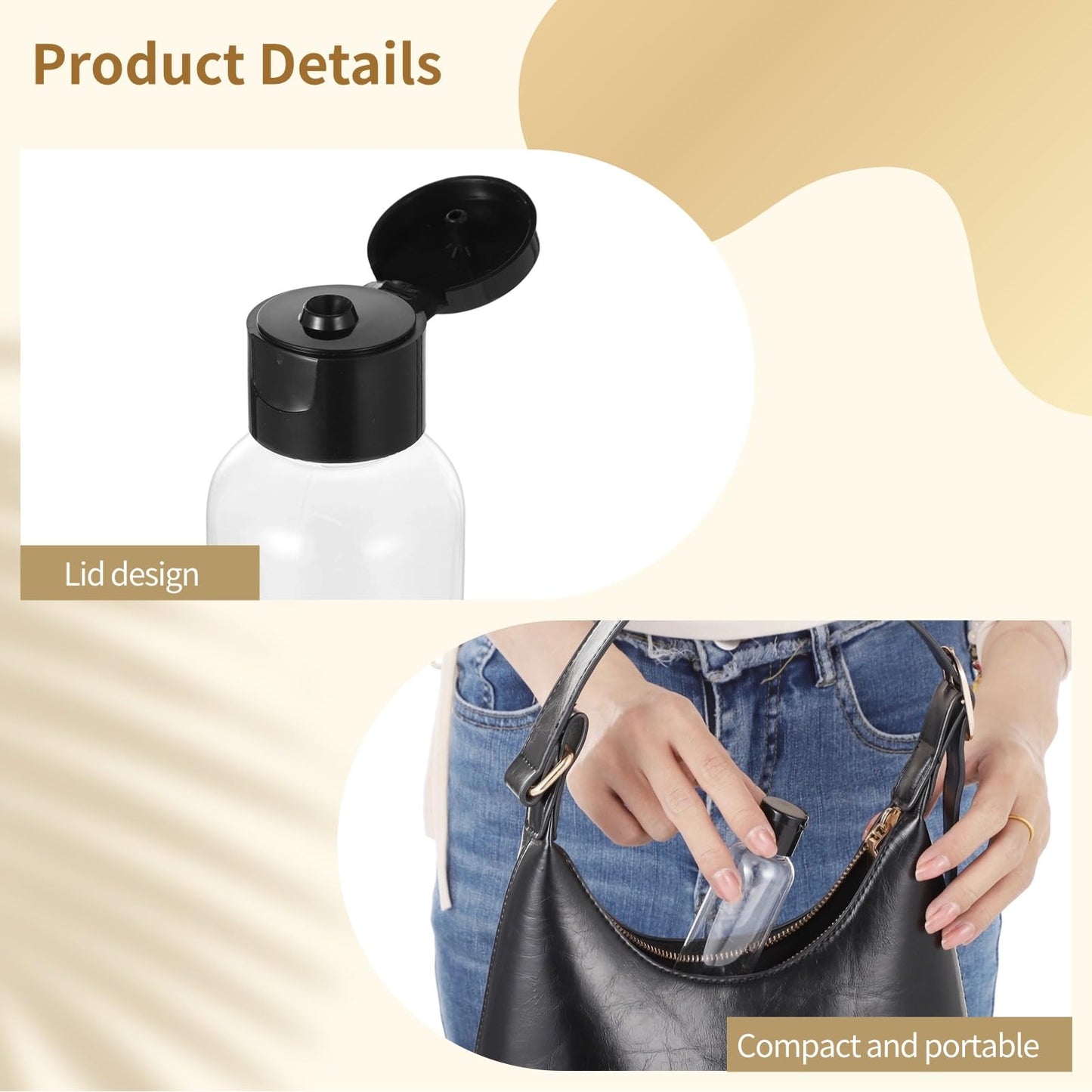 100 Pack 2 oz Plastic Empty Travel Bottles with Flip Cap 60ml Travel Size Containers Portable Leak Proof Clear Plastic Bottles Refillable Dispensing Bottles for Liquid Shampoo Lotion Black