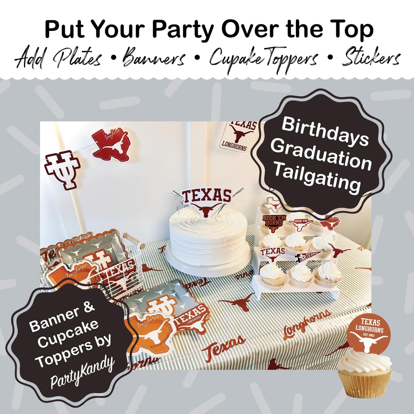 University of Texas Longhorns party supplies with Texas tablecloth plates and napkins (37 piece set) for graduation, football tailgating, and birthday party decorations (Serves 12) (Texas Longhorns)