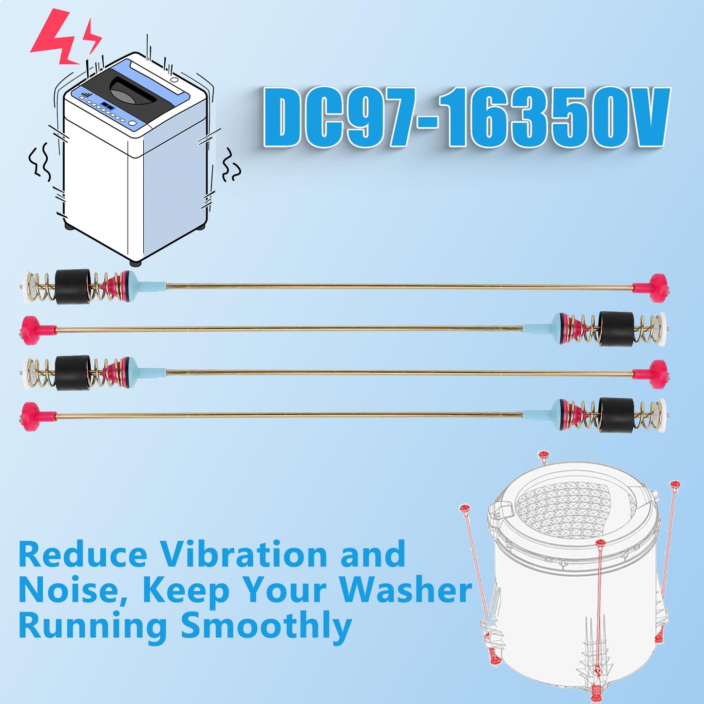 【Upgraded】DC97-16350V Washer Suspension Rods (27.6 IN) - Replace DC97-16350Y DC97-18610C - for Samsung WA54R7200AW/US WA54R7600AC/US WA52A5500AV/US WA48H7400AP/A2 WA48J7700AW/A2