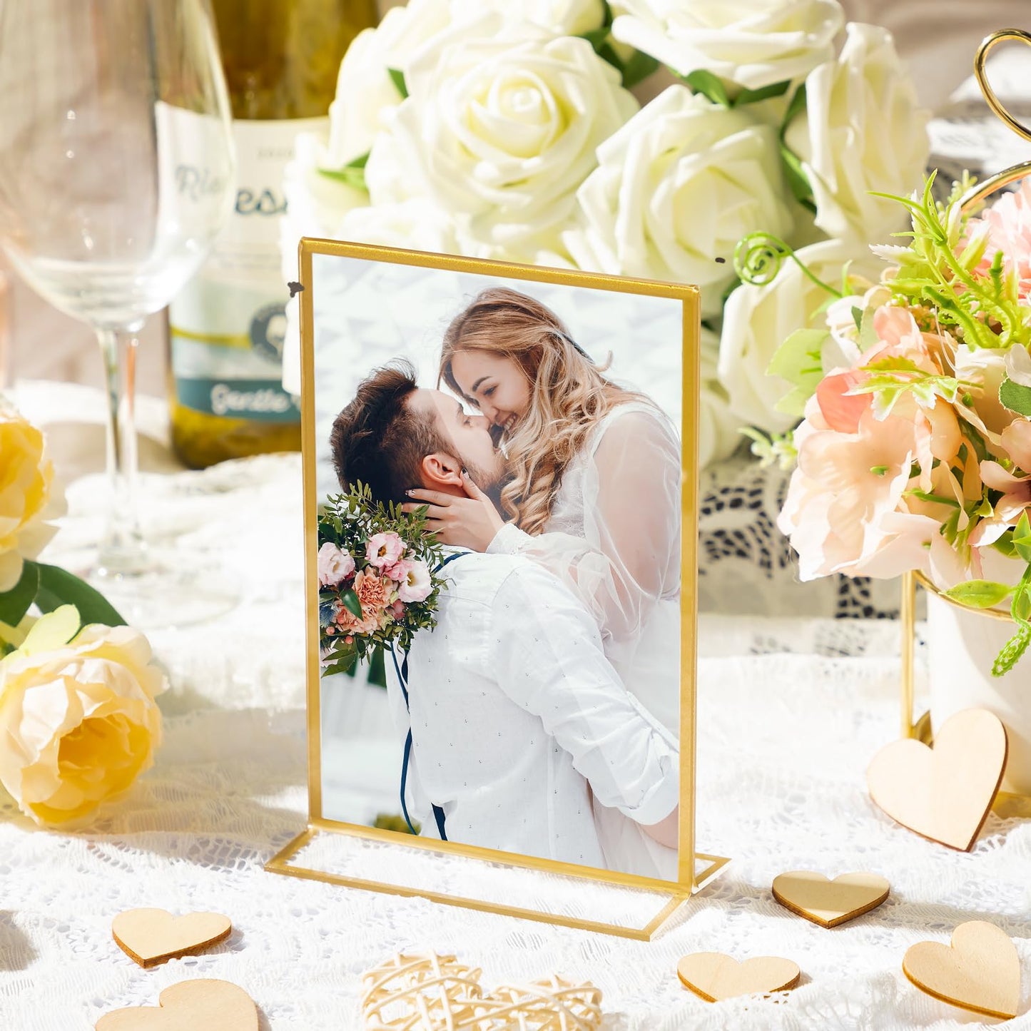 Hoteam 36 Pack Gold Acrylic Sign Holders, Gold Picture Frames Clear Wedding Table Numbers Double Sided Acrylic Holders for Wedding Restaurant Table Number Photos Menu Cards Art (4 x 6 Inch)