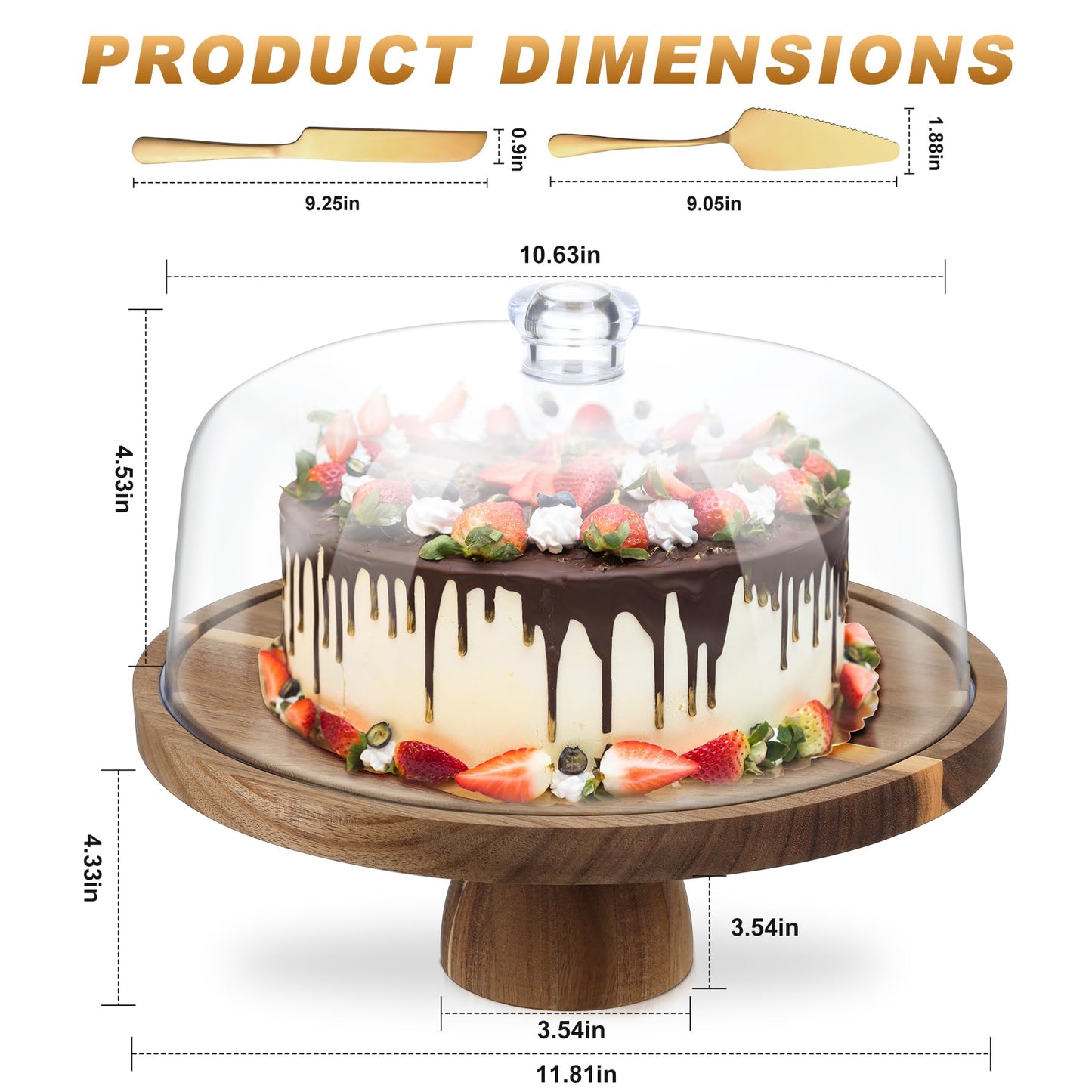 ASTROLIN Acacia Wood Cake Stand with Lid, 12'' Round Cake Holder with Clear Acrylic Cover, 2 in 1 Dessert Table Display Set & Charcuterie Board, Kitchen Decor for Birthday or Wedding