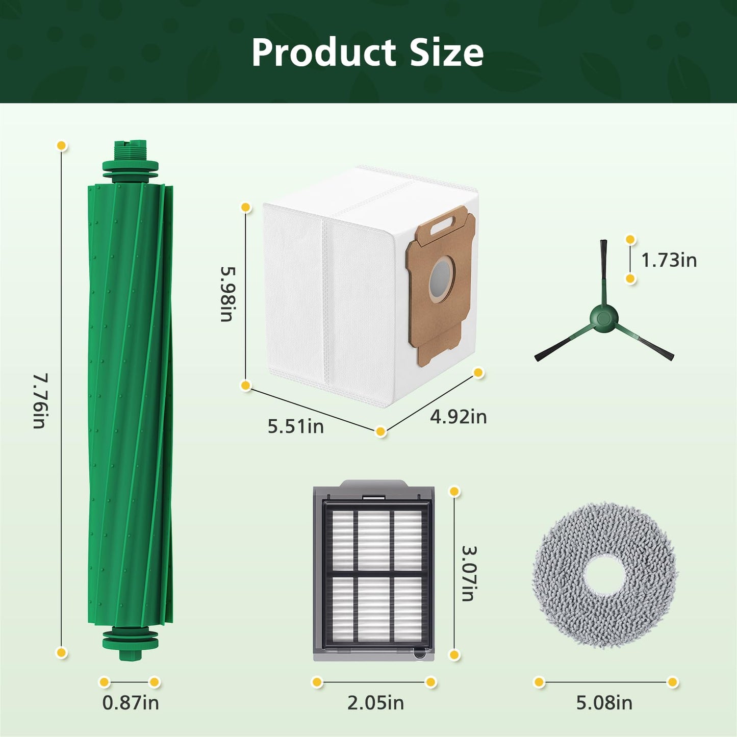 25 Pcs Replacement Parts Kit for iRobot Roomba Plus 405/505 / 507 Combo Robot Vacuum, Accessories Include 2 Main Brush, 6 Vacuum Bags, 4 Hepa Filters, 6 Mop Pads, 6 Side Brushes, 1 Cleaning Brush