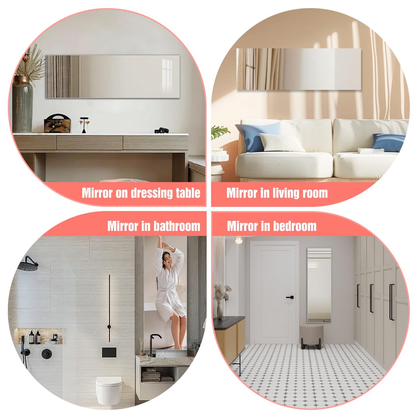DEHWFT Full Length Mirror,47.25x15.75 Inch Acrylic Shatterproof Soft Mirrors, Non-Glass Wall-Mounted Fitness Mirror for Home, Lightweight Durable Modern Decor for Bedroom/Living Room/Cloakroom