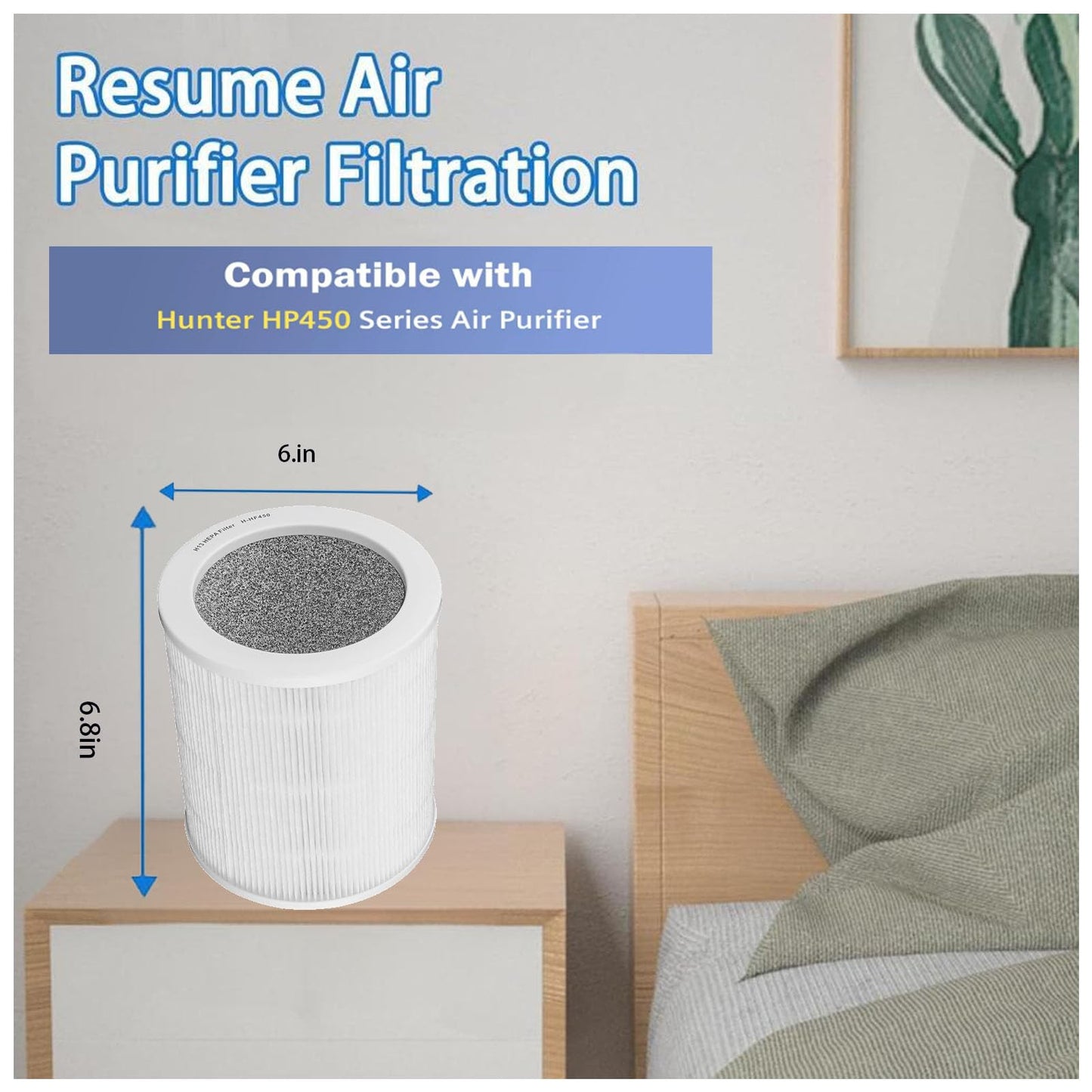 HP450 Filter Replacement For Hunter HP450UV / H-HF450-VP Cylindrical Tower Air Purifie, 2 H13 True H-EPA Filter + 4 x Activated carbon, used for Kitchen,Living Room,Bedroom,Office