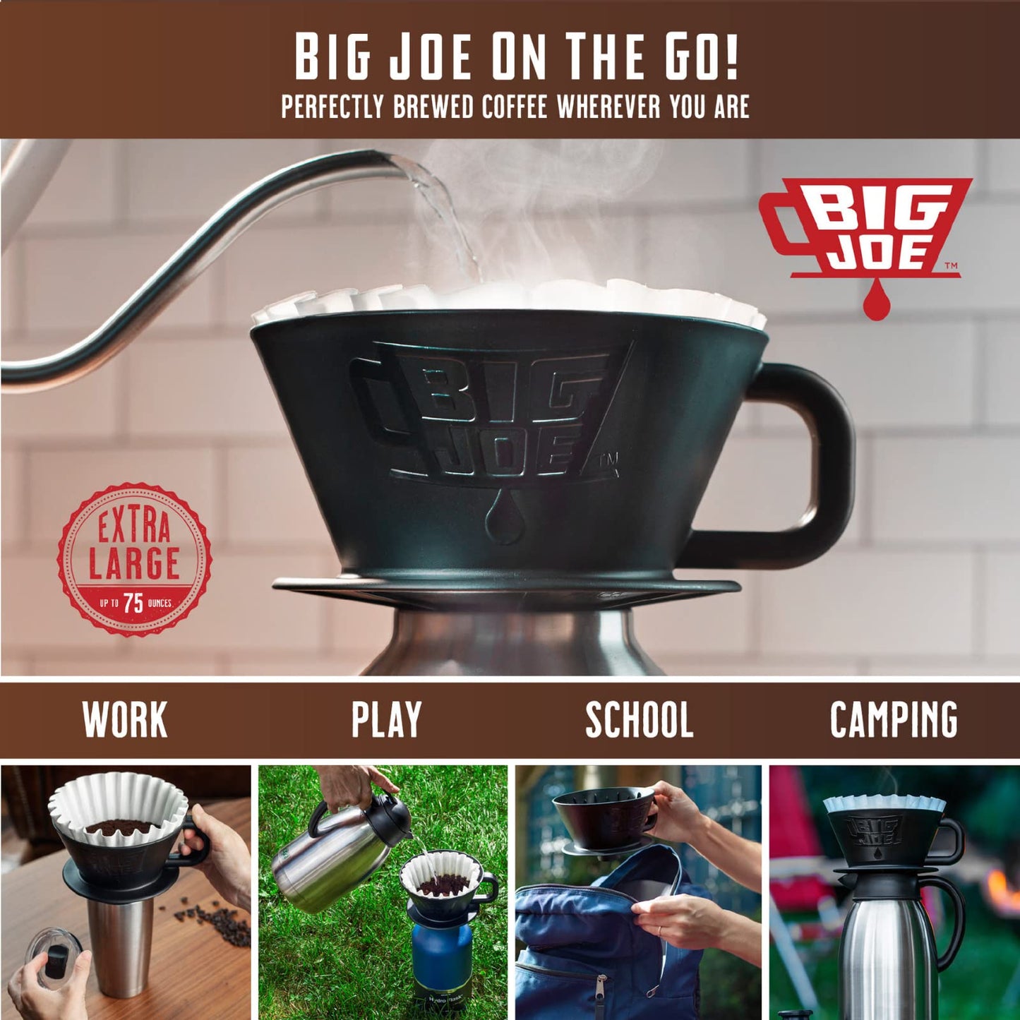 Big Joe® Large Coffee Filters (500 Count) - Extra Tall Walls Prevent Ground Overflow - Fits BUNN 12-Cup Commercial Pour Over & Drip Machines - 9¾" Diameter, 2¾" Walls - Made in USA