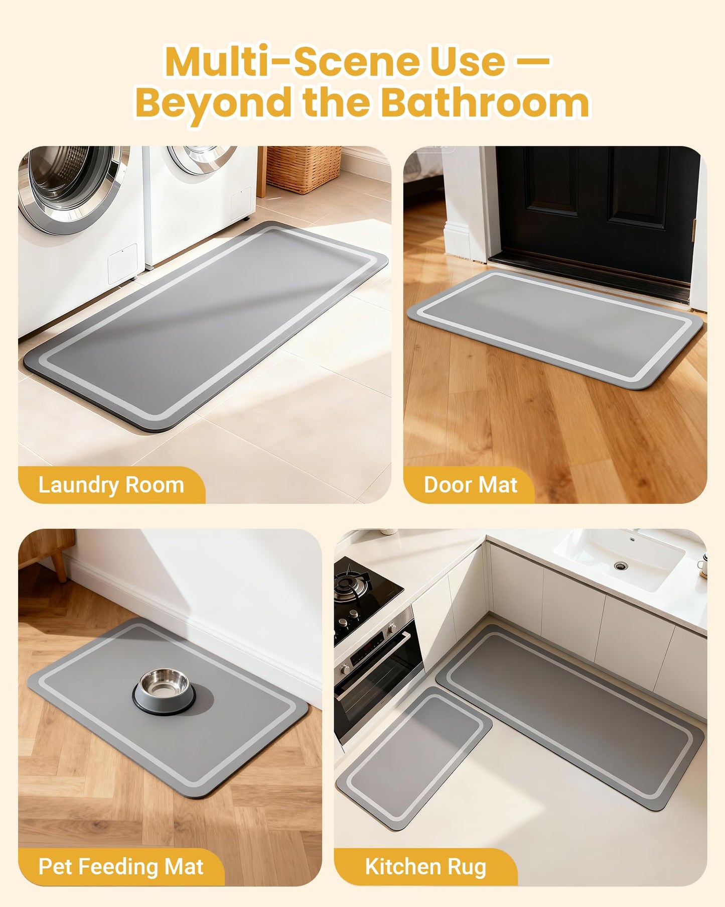 Soft Diatomaceous Earth Bath Mat, Quick Dry Bathroom Mats 2 Piece, Gray Super Absorbent Bath Mat Set, Washable Non Slip Bathroom Rugs, Stone Bath Mats Alternative, 15.74" x 23.62" Plus 15.74" x 47.2"