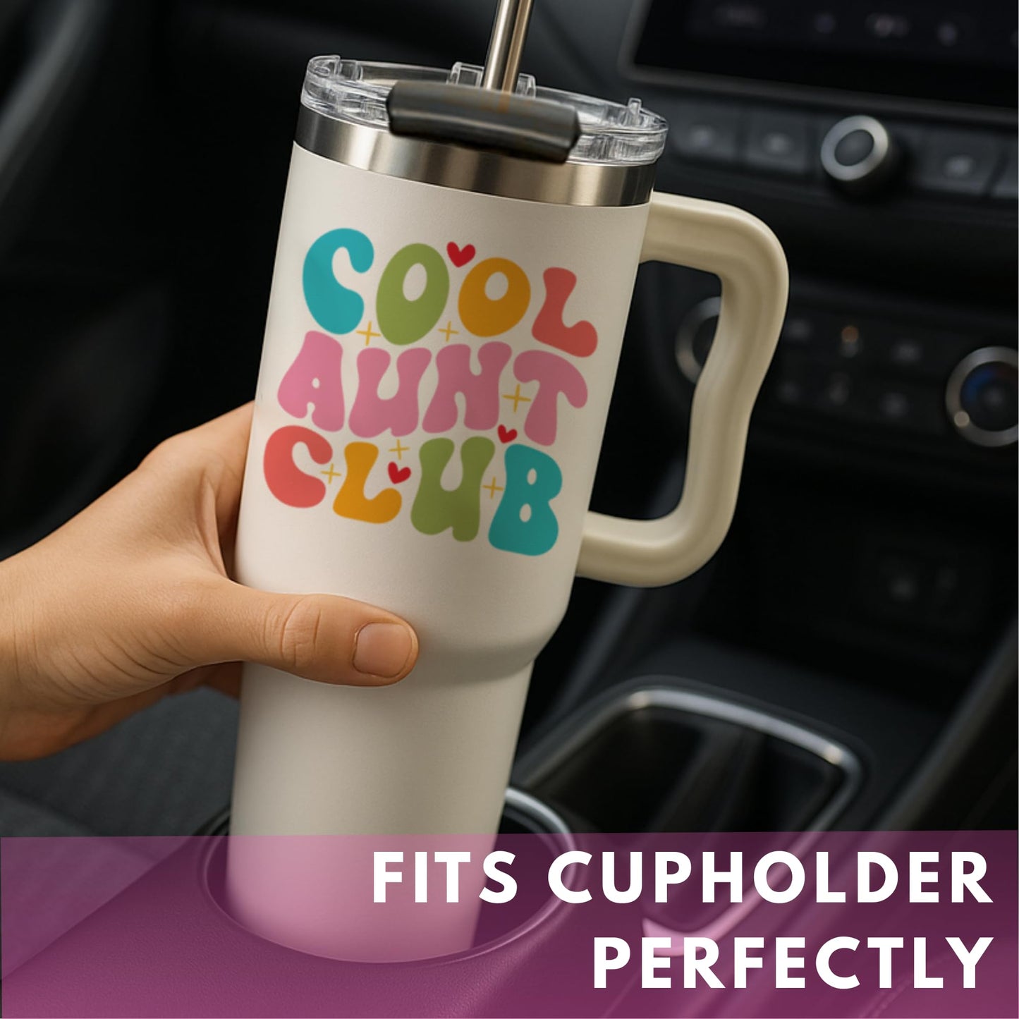 Cool Aunt Club Coffee Tumbler 40Oz, Best Aunt Gifts from Niece Nephew for Birthday, Mothers Day, Presents for First Time & Best Auntie Ever, New Aunty Cup with Handle Straw, Funny Drinking Mug Ideas