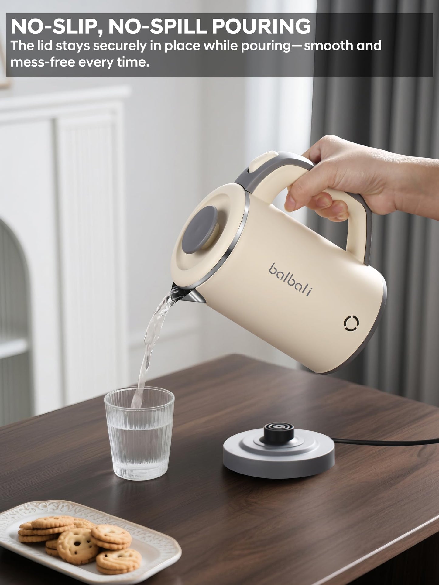 Portable Electric Kettle, 24oz Mini Travel Kettle for Camping & Office, 600W Fast Boiling, Compact Personal Small Kettle with Auto Shut-Off, Stainless Steel Interior, Beige