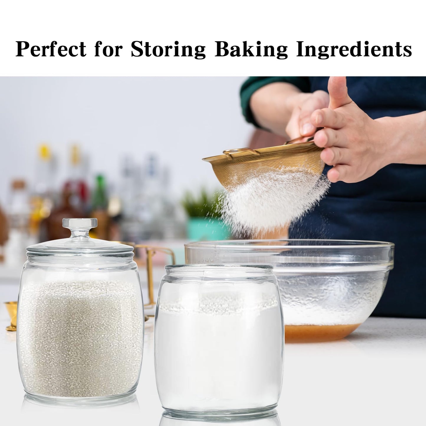 CATPOWER 2.5 Gallon Wide Mouth Glass Storage Jars with Heavy Glass Lids - Large Cookie Jars for Kitchen, Ideal for Flour, Rice, Sugar, Pasta, and Candy