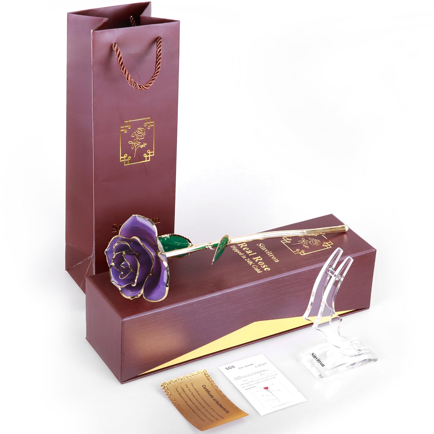 Sinvitron Gold Dipped Infinity Rose - Eternal Resin-Preserved Rose | Forever Flower Decor for Birthdays, Mother’s Day, Anniversaries | Unique Gift for Women, Mom, Wife (Lavender Purple)