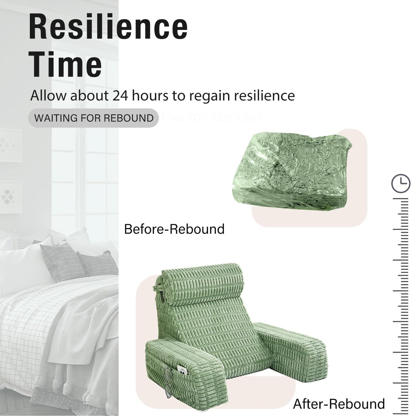 Selectico 19" Reading Pillow for Bed with Built-in Arms & Large Pockets, Supportive Backrest Cushion for Reading, Resting, or Reclining, Washable Cover – Sage Green