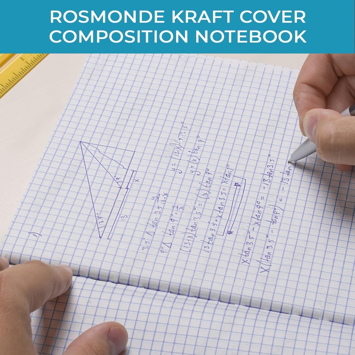 Rosmonde 50 Pack Bulk Graph Paper Composition Notebook, 120 Pages (60 Sheets), Bulk Quad Ruled, Kraft Cover Notebook, A5 Paper, Graph Notebooks, Grid A5 Notebooks, Assorted Rainbow Spines