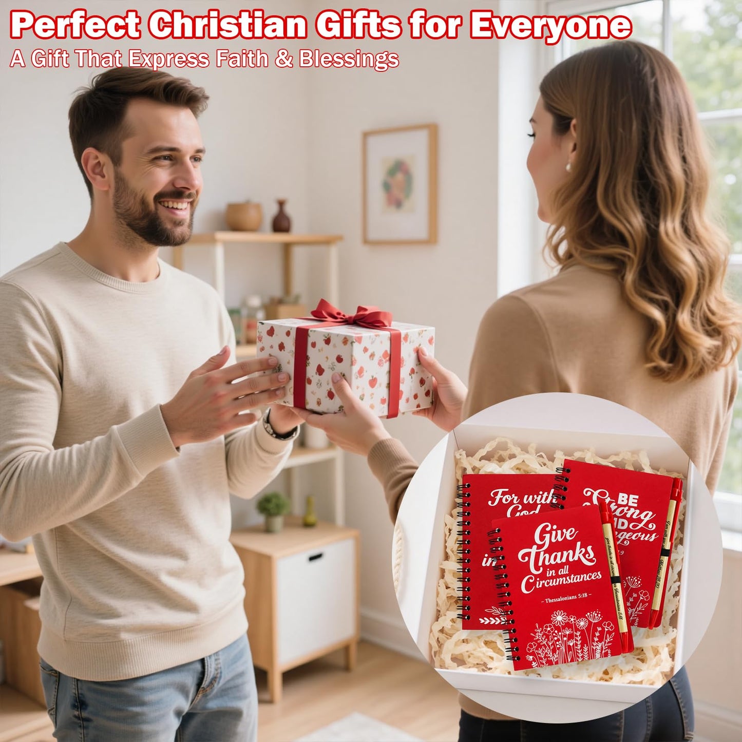 Succwoah 90 Pcs/30 Set Fathers Day Christian Gifts Bulk Prayer Journal Spiral Red Notebooks, Inspirational Notepad with Bible Verse Pen & Organza Bags, Perfect Religious Gifts for Men Women, Bible Study Groups, Church Members & Devotions