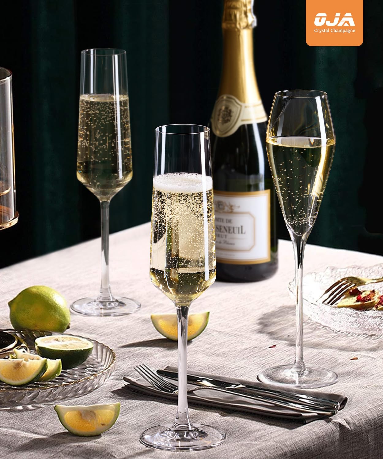 OJA Champagne Flutes Glass Set of 8, Crystal 7oz Champagne Glasses for Prosecco,Sparkling Wine, Mimosa, Ideal for Weddings, Anniversaries, Birthday, Christmas