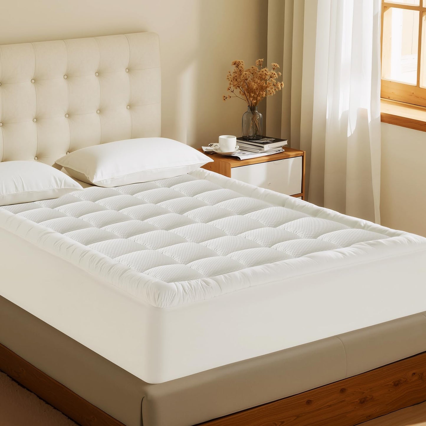 MATBEBY King Size Mattress Pad - Cooling Breathable Mattress Topper, Quilted Fitted Mattress Protector, Pillow Top Mattress Cover with 8-21" Deep Pocket, Soft, Machine Washable, White, 78x80 Inches