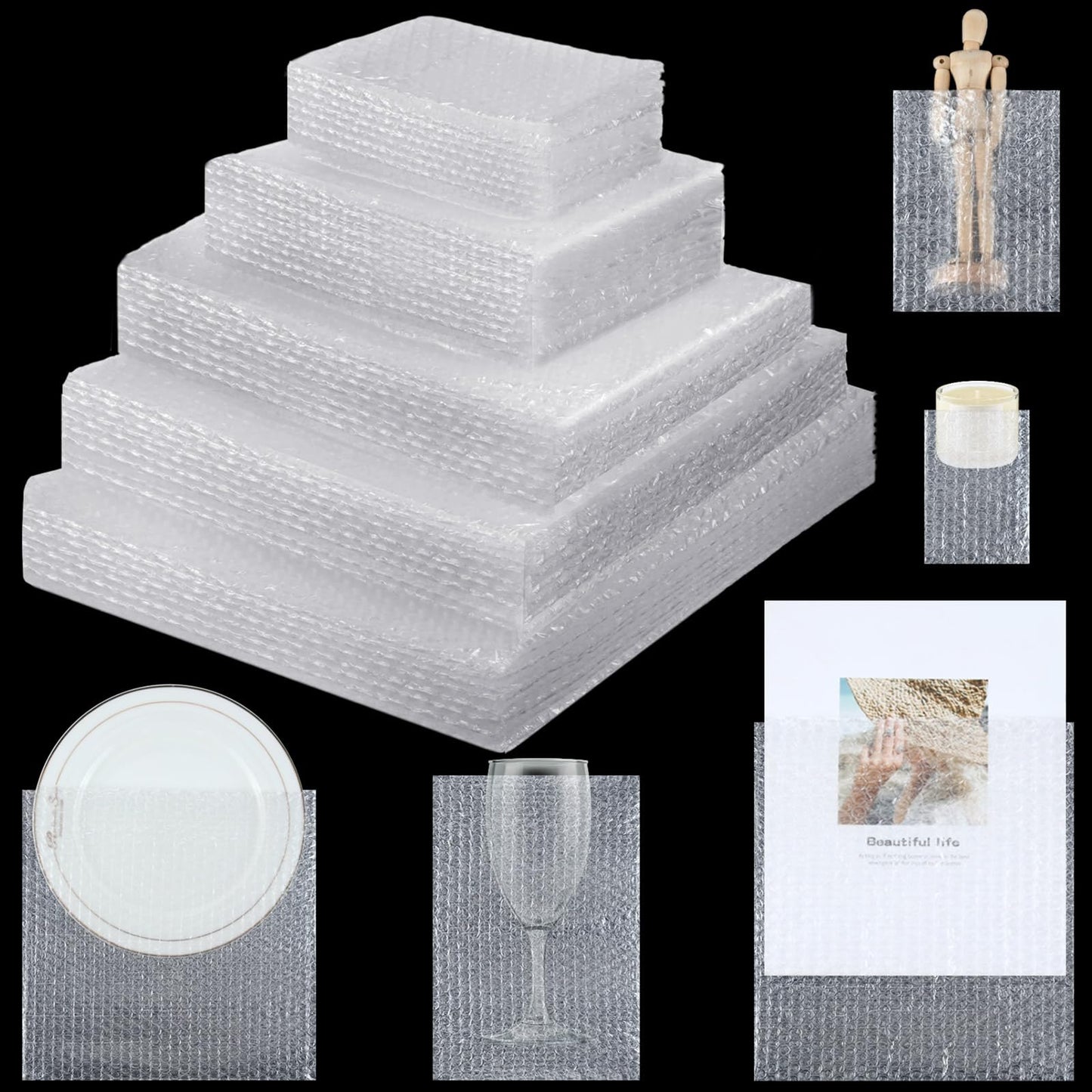 100 Pcs 5 Sizes Bubble Pouches Bags Bubble Bags for Shipping Packing Cushion Wrap Pockets Moving Supplies for Dishes and Glasses, China Cups, Glassware Mugs Packaging(Mixed Size,Clear)
