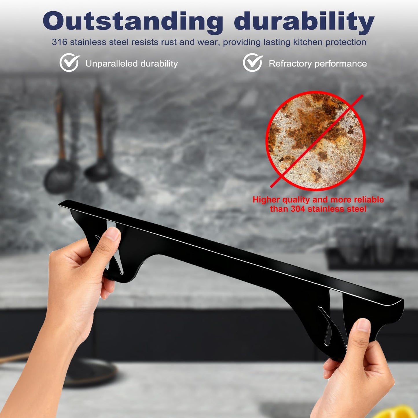 Upgrade 316 Stainless Steel Stove Gap Covers (2 Pack, 23.4”, Black), Heat-Resistant Stove Gap Filler for Kitchen Counter and Stovetop, Range Trim Kit Oven Gap Guard Between Stove and Counter