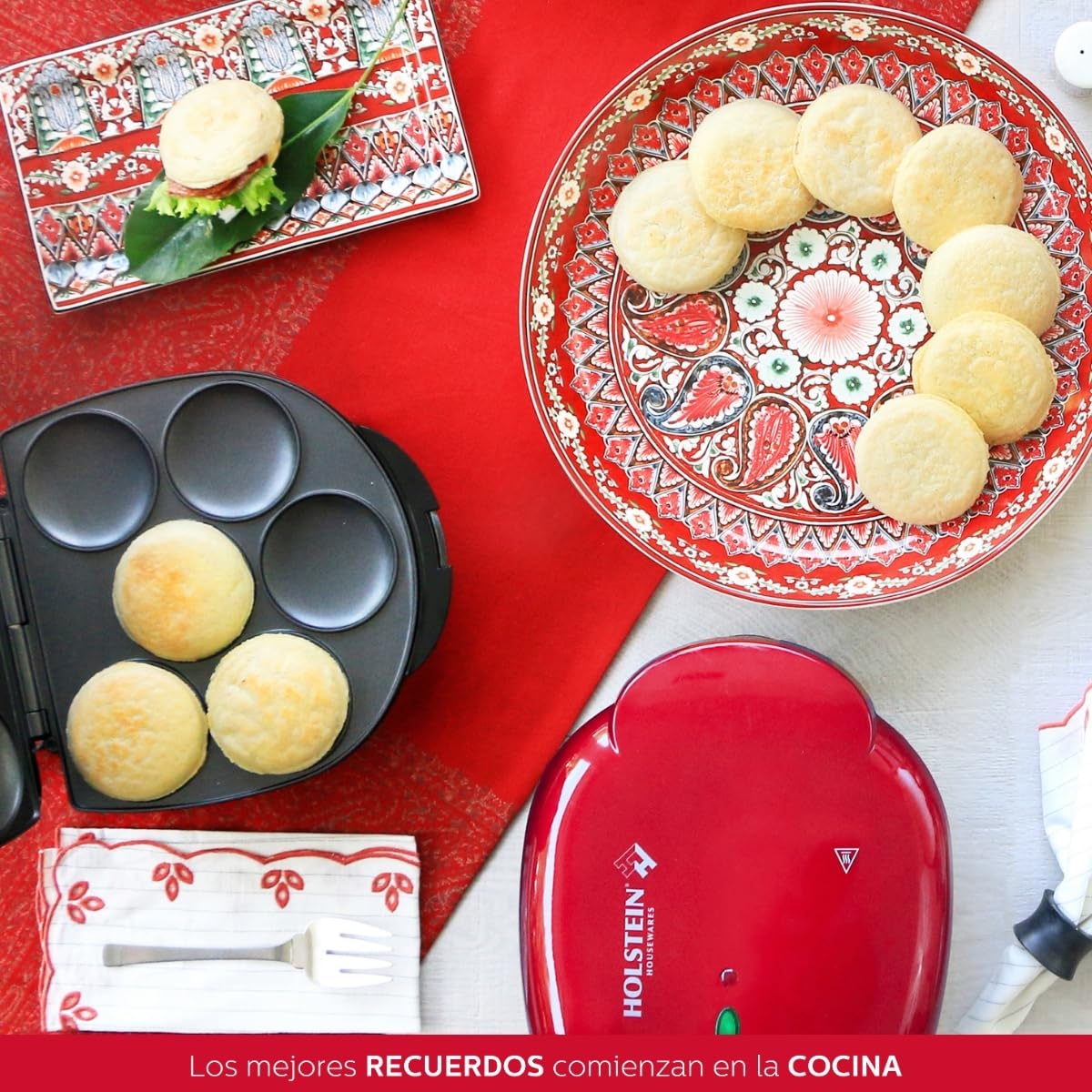 Holstein Housewares Non-Stick 6-Section Multi-Food Maker - Arepas, Mini Pancakes, Corncakes and More - Black,12 Inch