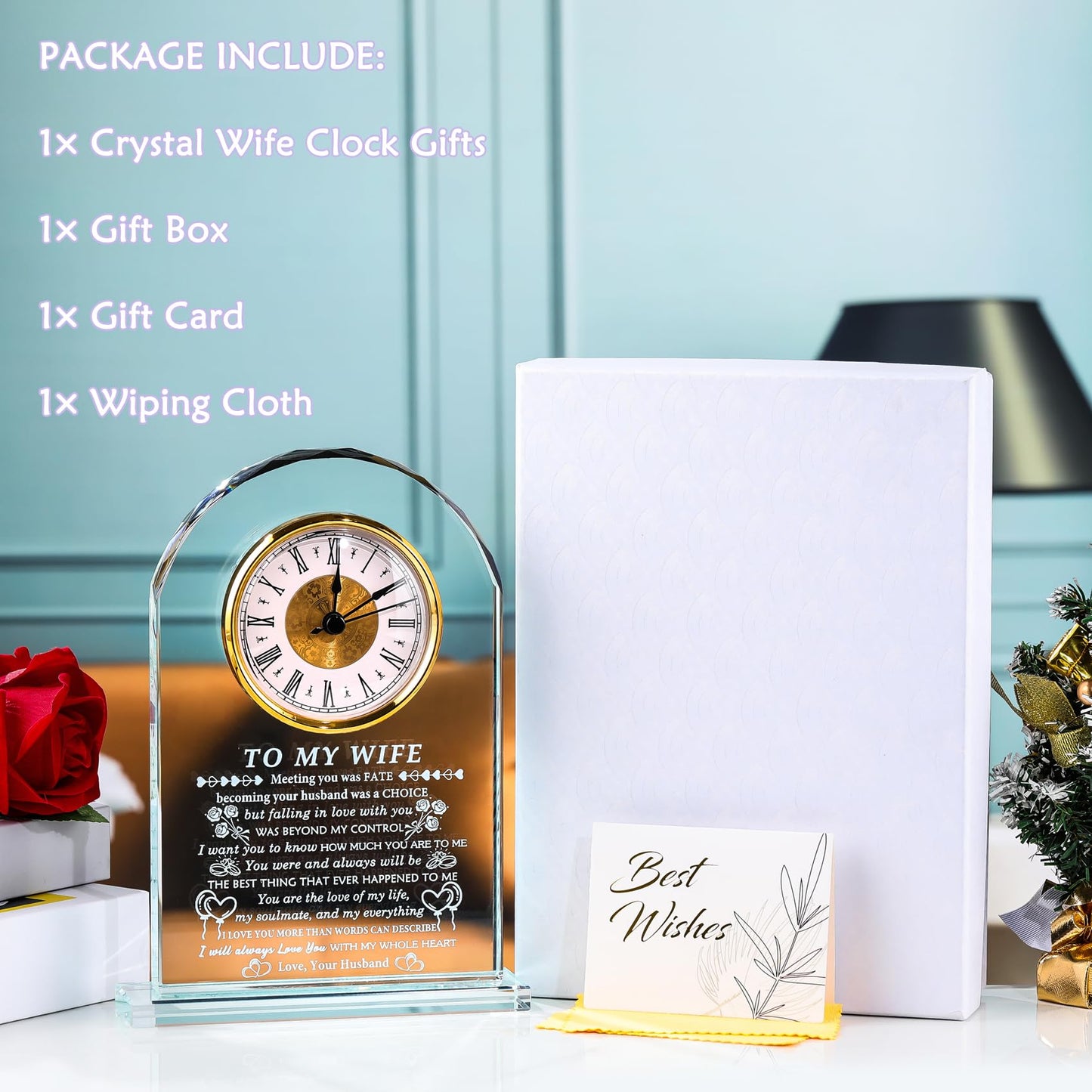 YWHL Gifts for Wife from Husband Wife Birthday Gift Ideas Crystal to My Wife Clock Anniversary Presents Romantic I Love You Gifts for Her on Valentines Mothers Day Christmas