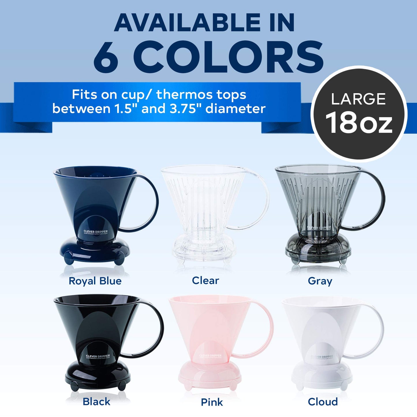 Clever Coffee Dripper and Filters, Large 18 oz| Barista's Choice| Safe BPA Free Plastic|Includes 100 Filters (Clear, 18 oz Large)