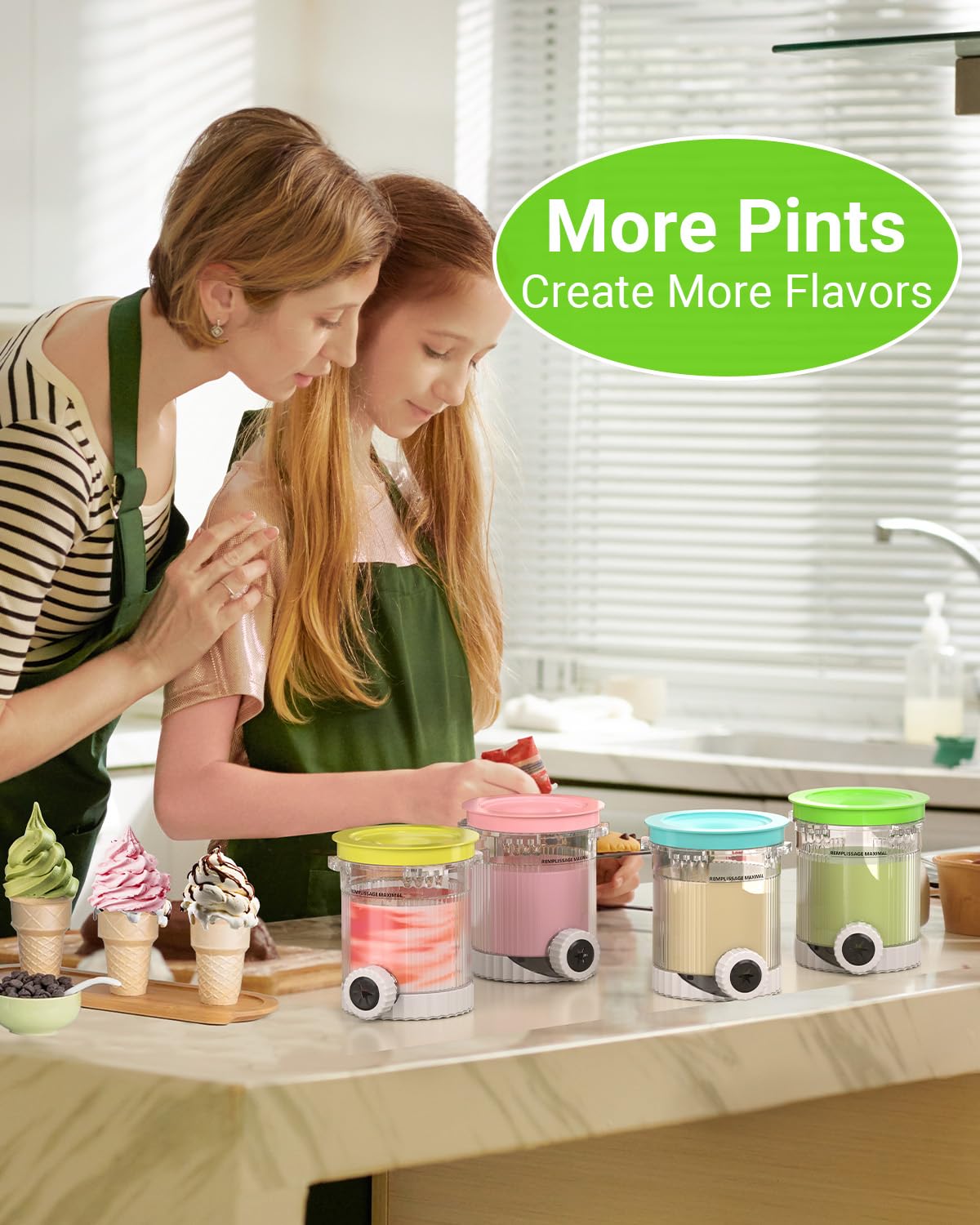 Mbetter 4 Pack for Ninja Creami Swirl Pints and Lids Compatible with Ninja NC700 Series, NC701, NC701C, Creami Containers for Swirl Ice Cream & Soft Serve Makers, BPA-Free, Dishwasher Safe, colorful