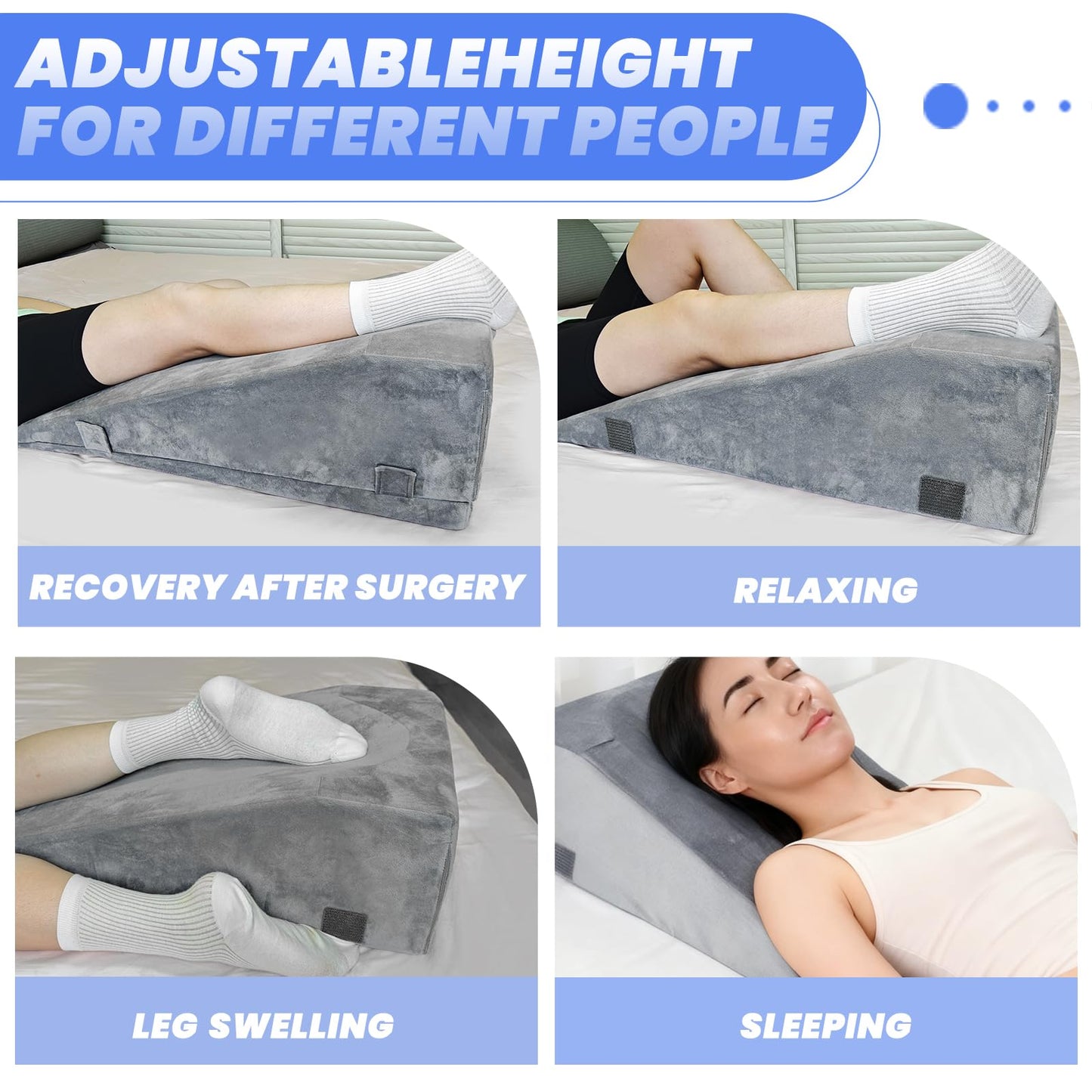 2 Adjustable Heights Leg Elevation Pillows for After Surgery, Knee Replacement Recovery Aids, Bone Foam Knee Surgery Pillow Replacement for Hip Ankle Pain Relief