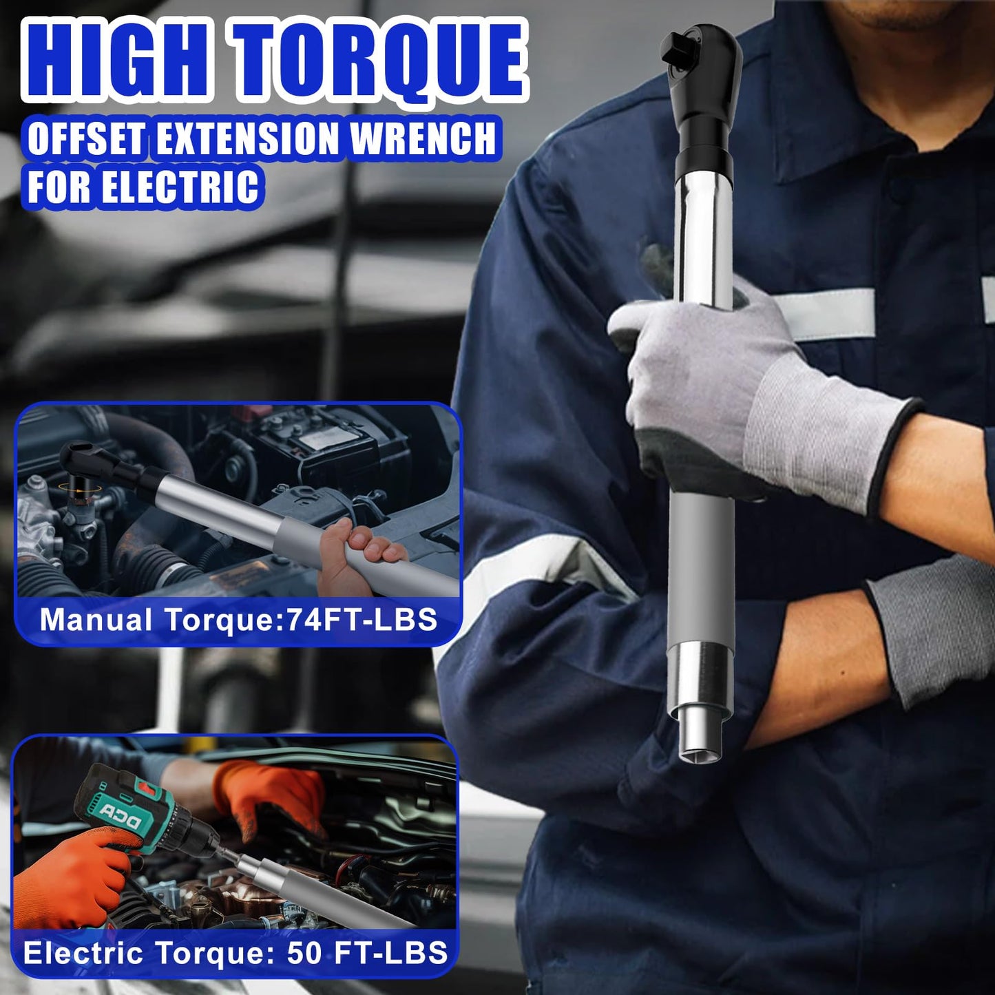 1/2" Offset Extension Wrench Impact for Electric Drill with 3/8" & 1/4" Adapters set, Impact Ratchet Extender for Tight Spaces