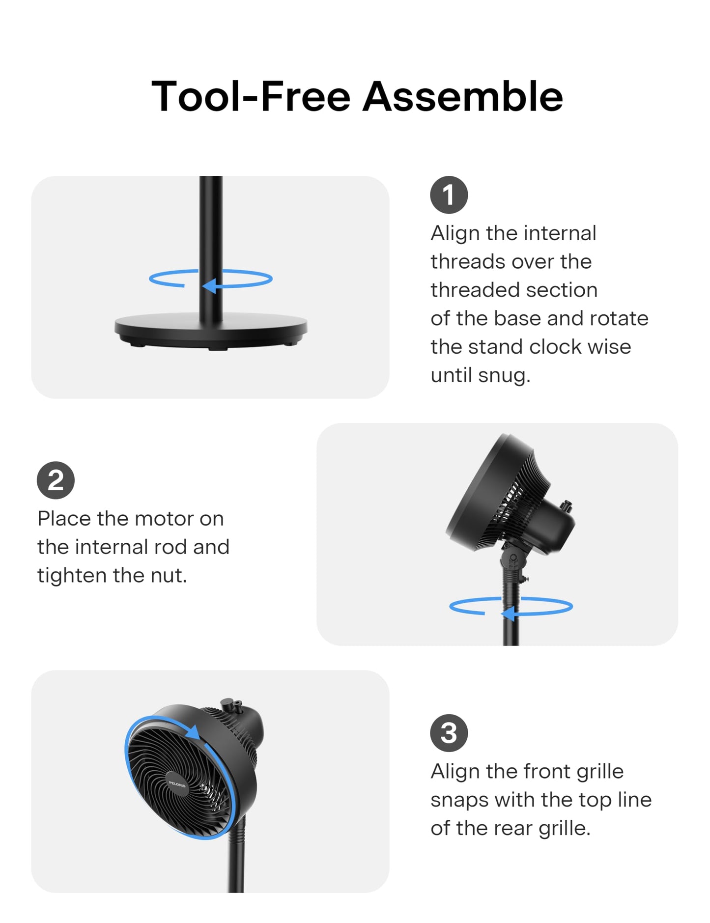 PELONIS 7-Inch Pedestal Air Circulator, Oscillation Fan, 3 Speeds, Adjustable Height (Tabletop/Standing Fan), 75°+90° Oscillation, 5-Blade Quiet Pedestal Fan for Bedroom, Office, Home
