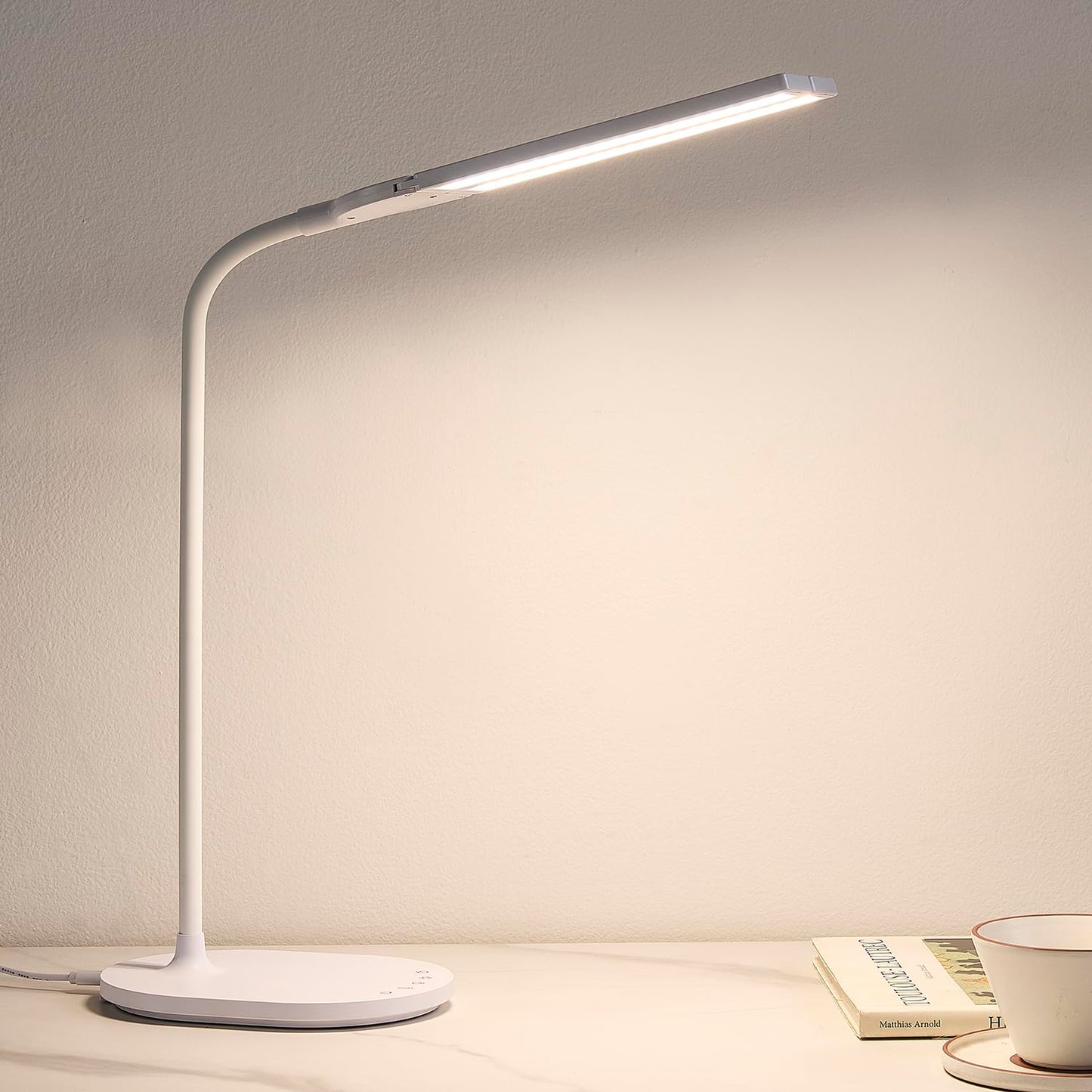 Donnitec LED Desk Lamp for Home Office, Ultra-Wide Double Head Desk Light with 90° Flexible Gooseneck, Eye-Caring Low Blue Light, 5 Color Modes (2700K-6500K) & 5 Brightness Levels, Touch Control