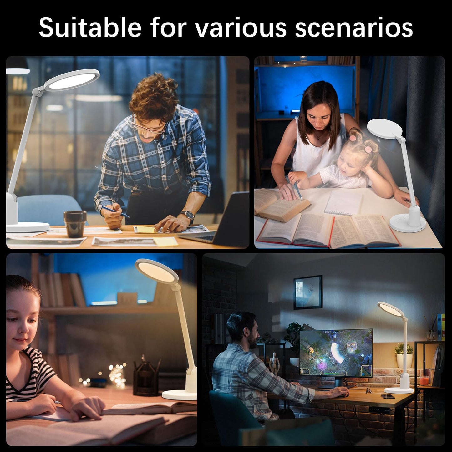 Kitloo Desk Lamps for Home Office with Stable Base, 1000LM Ultra Bright Eye-Caring Desk Light, 3000K-6000K Dimmable Table Lamp with Stepless Dimming & Timing Function for Work, Reading, Bedroom